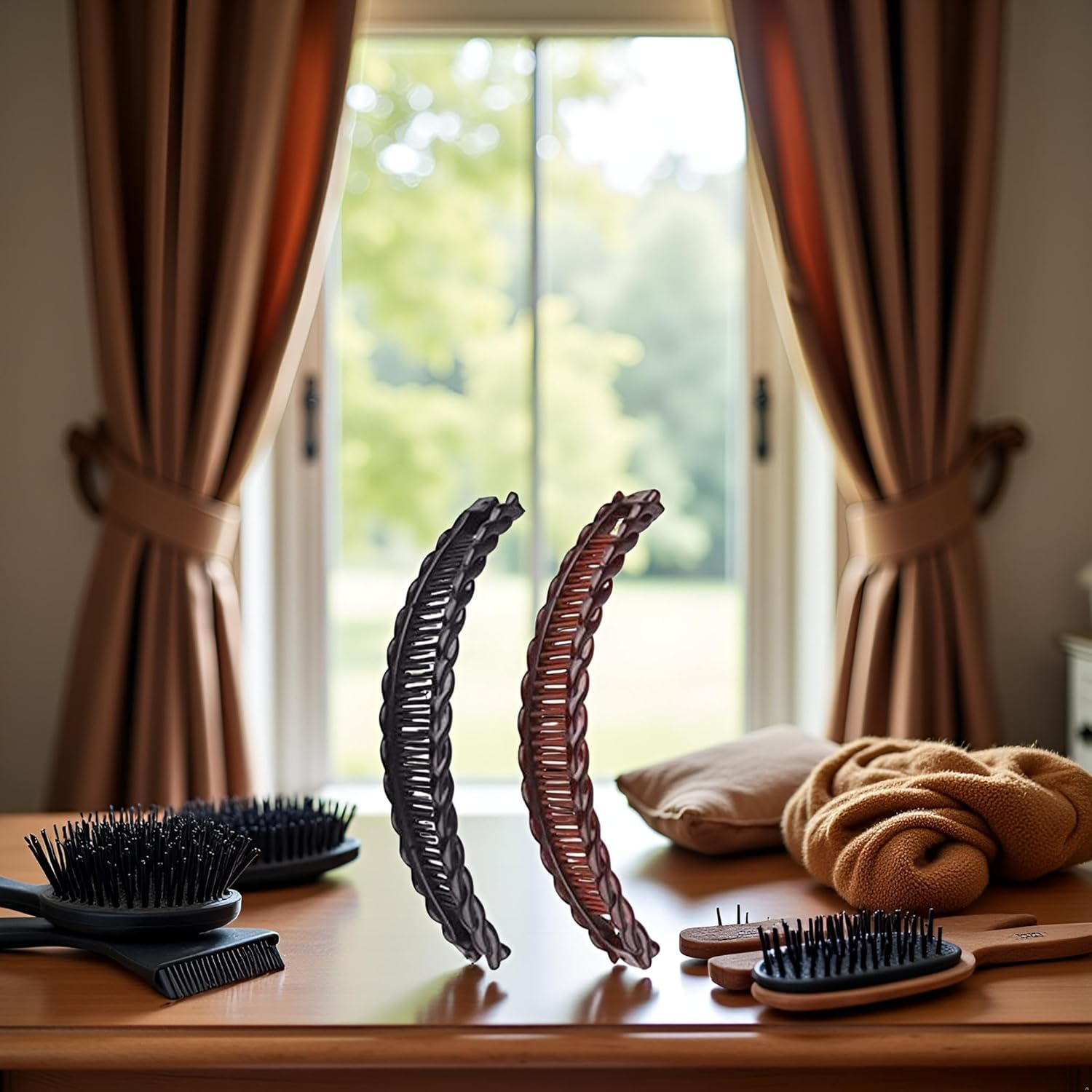 2Pcs Large Banana Clips Fish Clips Long Hair Clips Comb Grip Hair Accessories(Black and Brown)