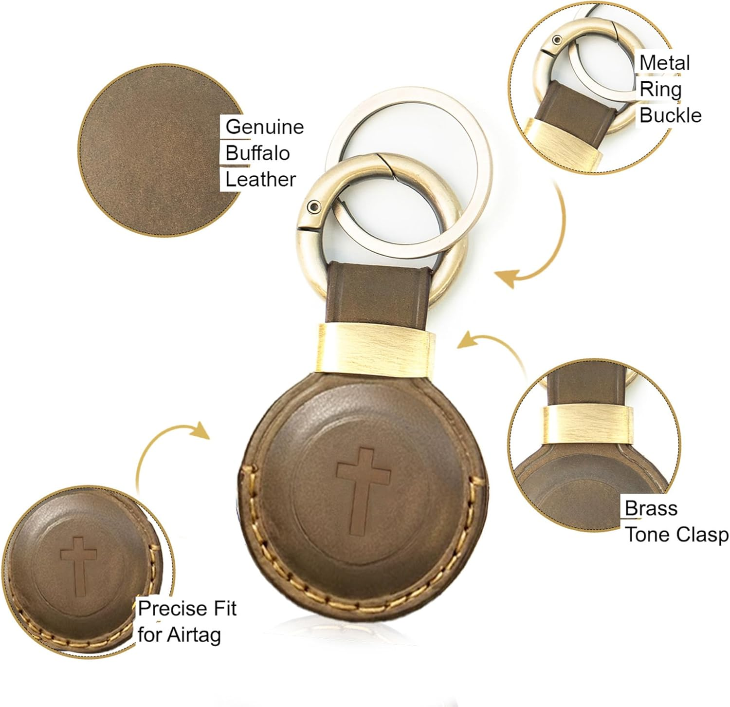 Sovereign-Gear - Two Brown Leather Luggage Tags 'Philippians 4:13' with Leather Airtag Holder Combo - Genuine Leathers Luggage Tag for Suitcases - Secure, Stylish & Durable Travel Accessory