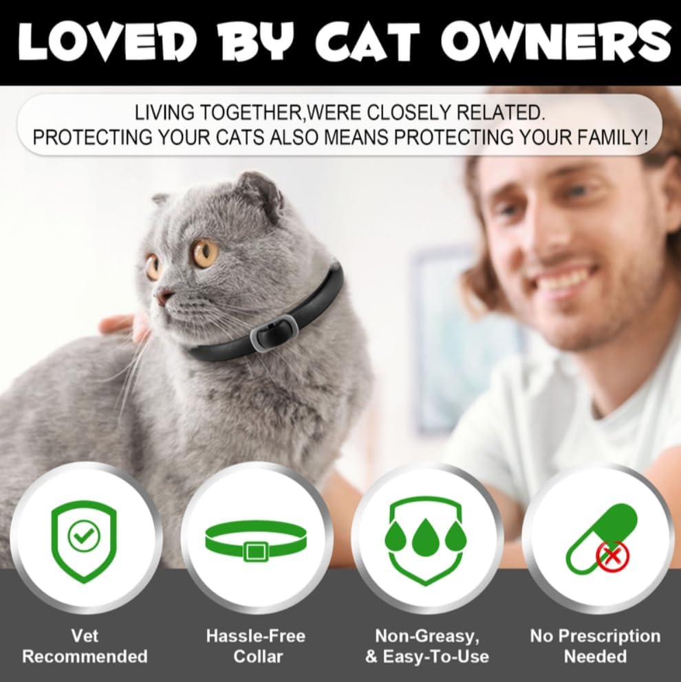 Cat Flea and Tick Collar | Flea & Tick Prevention | 24 Month Protection | Water Resistant | Adjustable | Safe for Cats | Natural Ingredients | Black Colour | Pack of 4 image number 2