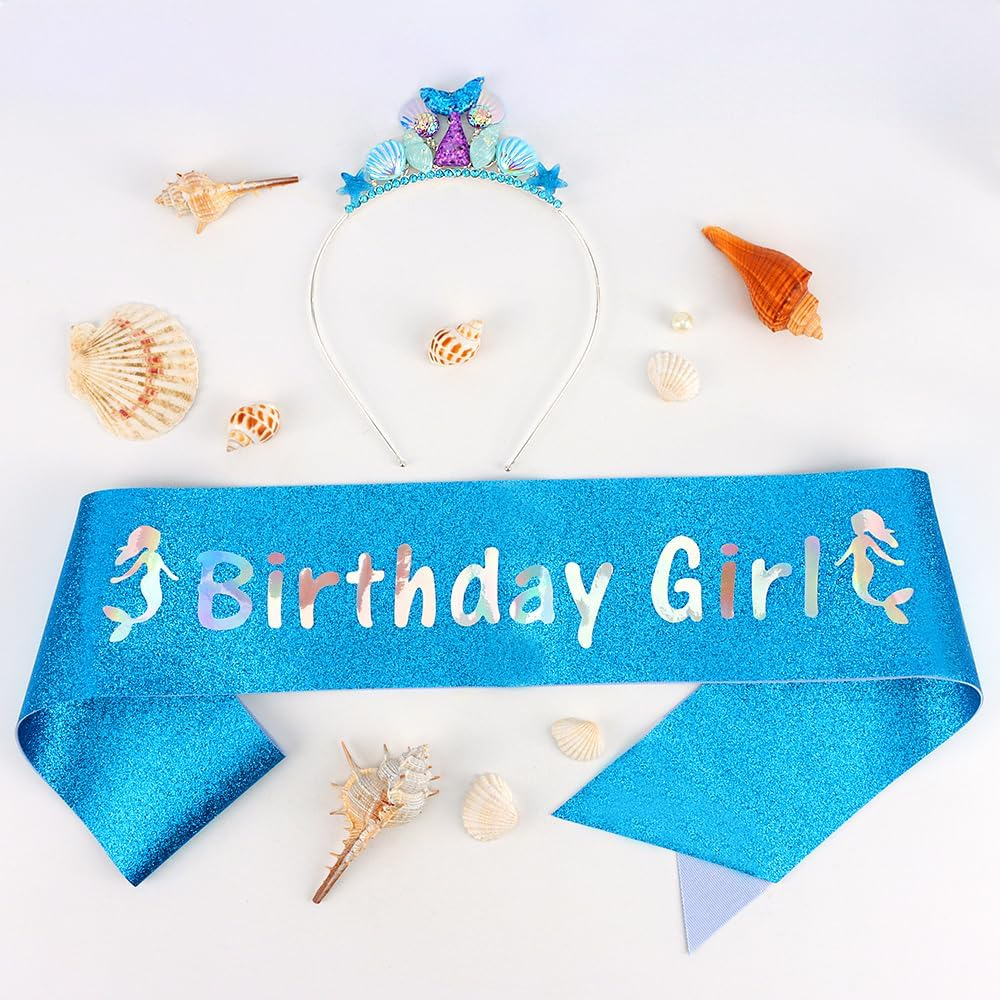 AOPRIE Birthday Girl Sash for Women Girls Mermaid Birthday Headbands Birthday Tiara & Crowns for Girls Happy Birthday Accessories Favor Supllies Blue, 2 Pack - Pink image number 6