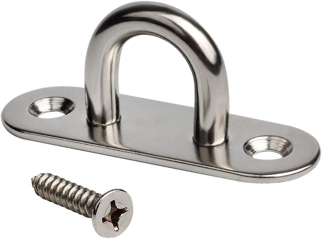 WOFTD 10-Pack 304 Stainless Steel Ceiling Hook Ring Hooks 1. 8 Inch M5 Strip Type Eye Plate with Enclosed Hook Boat Rigging Heavy Duty Ceiling & Wall Mount Hanging Hardware Fitting image number 2