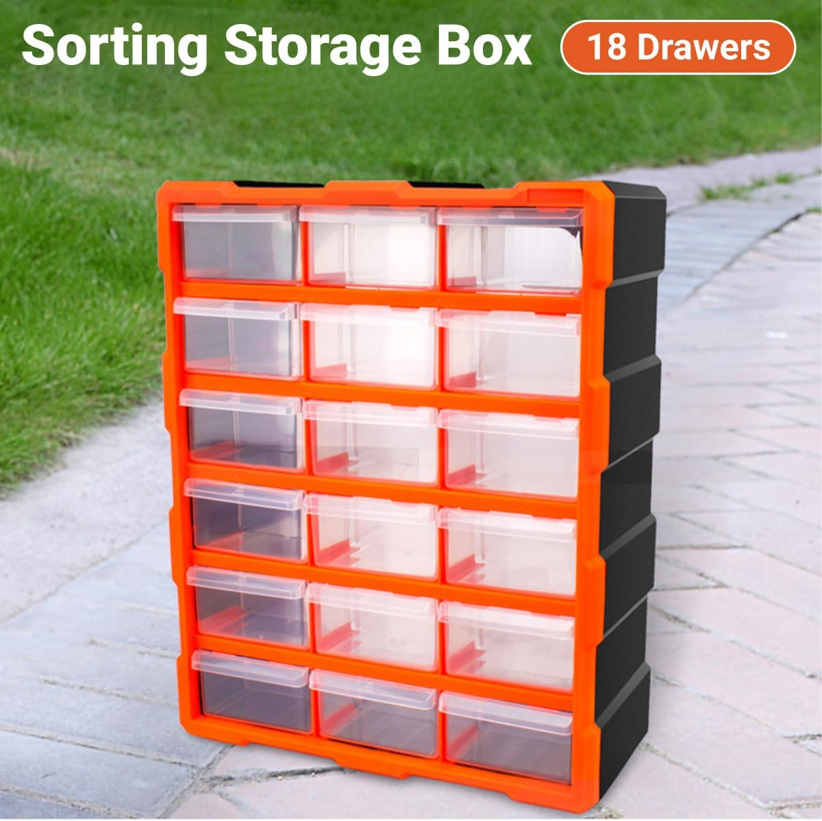 AIMALL Tool Storage Cabinet with Clear Drawers &ndash; Plastic Organiser Chest with Dividers for Screws, Crafts, Sewing, Hardware &ndash; 11.6"X6.5"X7.5" / 15"X6.5"X18.9"