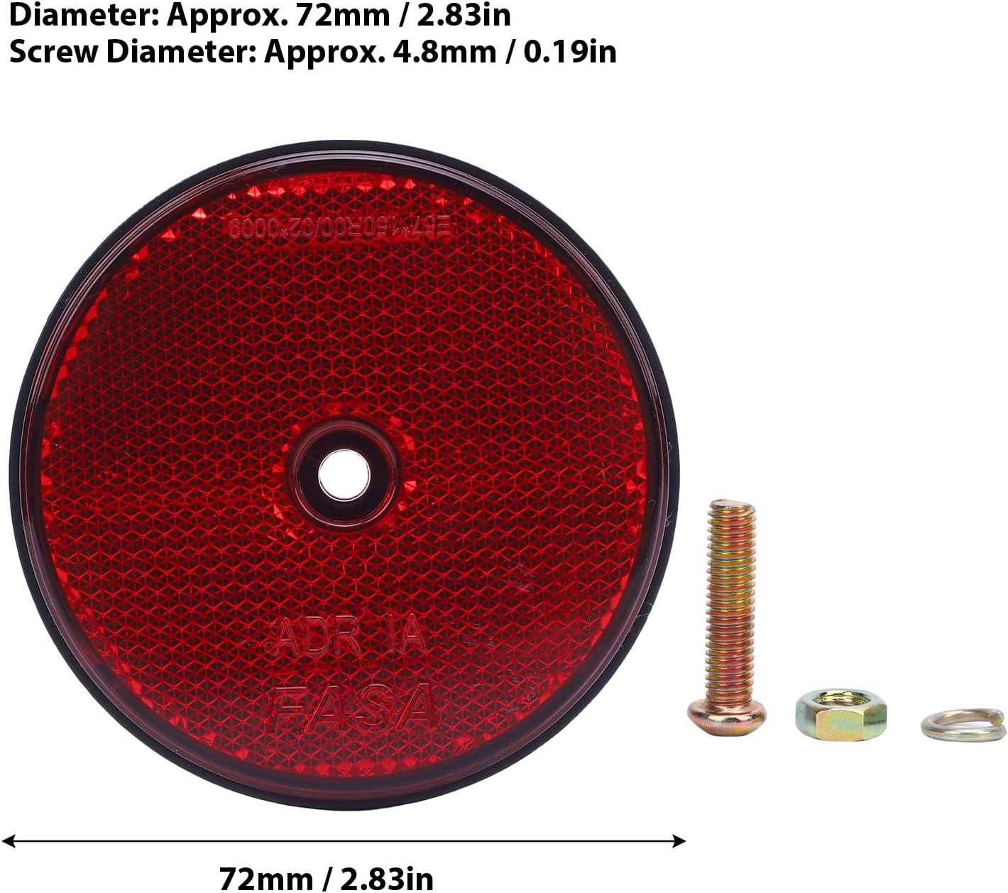 4Pcs round Reflector, Trailers Safety Reflector with Center Mounting Hole, for Driveway Fence, Automobiles, Mailboxes, Boats, 72Mm Dia (Red) image number 3