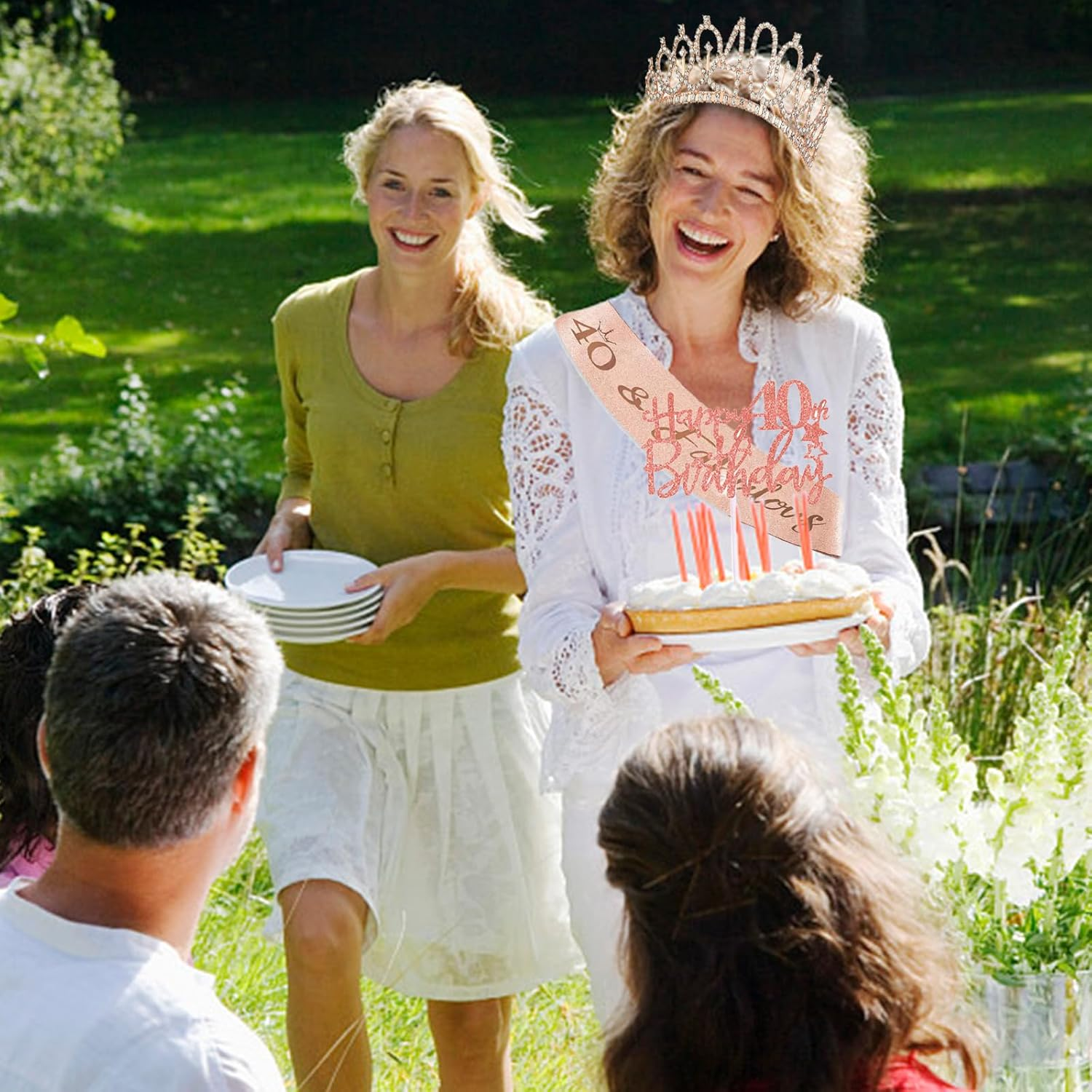 Happy 40Th Birthday Party Favor Supplies for Women,Rose Gold Tiara Birthday Sash and Happy Birthday Banner Cake Topper Elegant Decorations for Fabulous 40Th Celebration Exquisite(40Th) image number 3