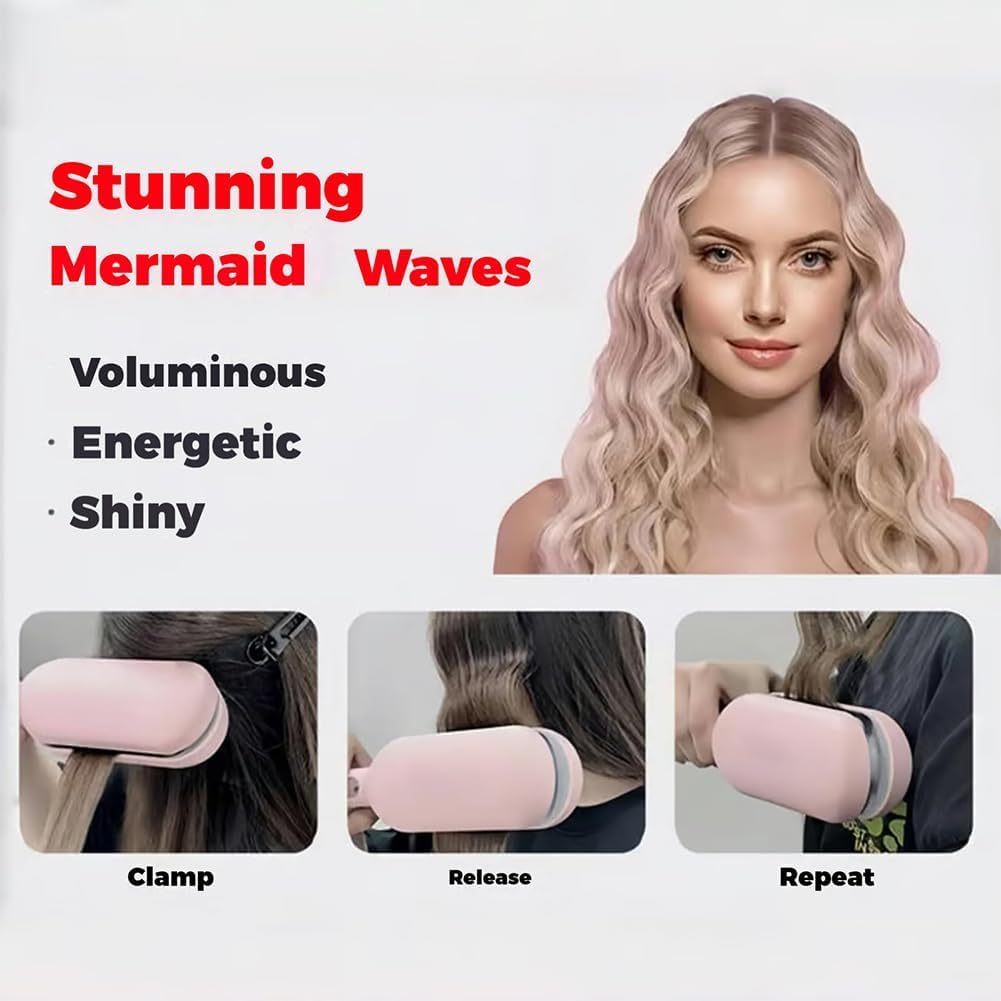 Homessencials Hair Styling Tool with Negative Ionic Technology, Anti-Scald Wave Curling Iron, 32Mm Curling Wand, 'V' Shaped French Curling Iron, 15S Heats up Smooth Lasting (Pink) image number 1