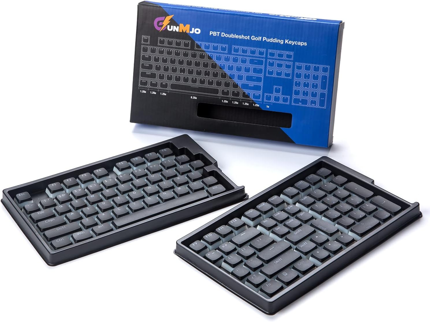 Gunmjo Golf Pudding PBT Doubleshot Keycaps for Gaming Keyboard with Cherry MX Switches, Spherical PBT Keycaps for Backlit Mechanical Keyboard, OEM Profile 111 Keys with 6.25U Space Bar, Black Color - White image number 7