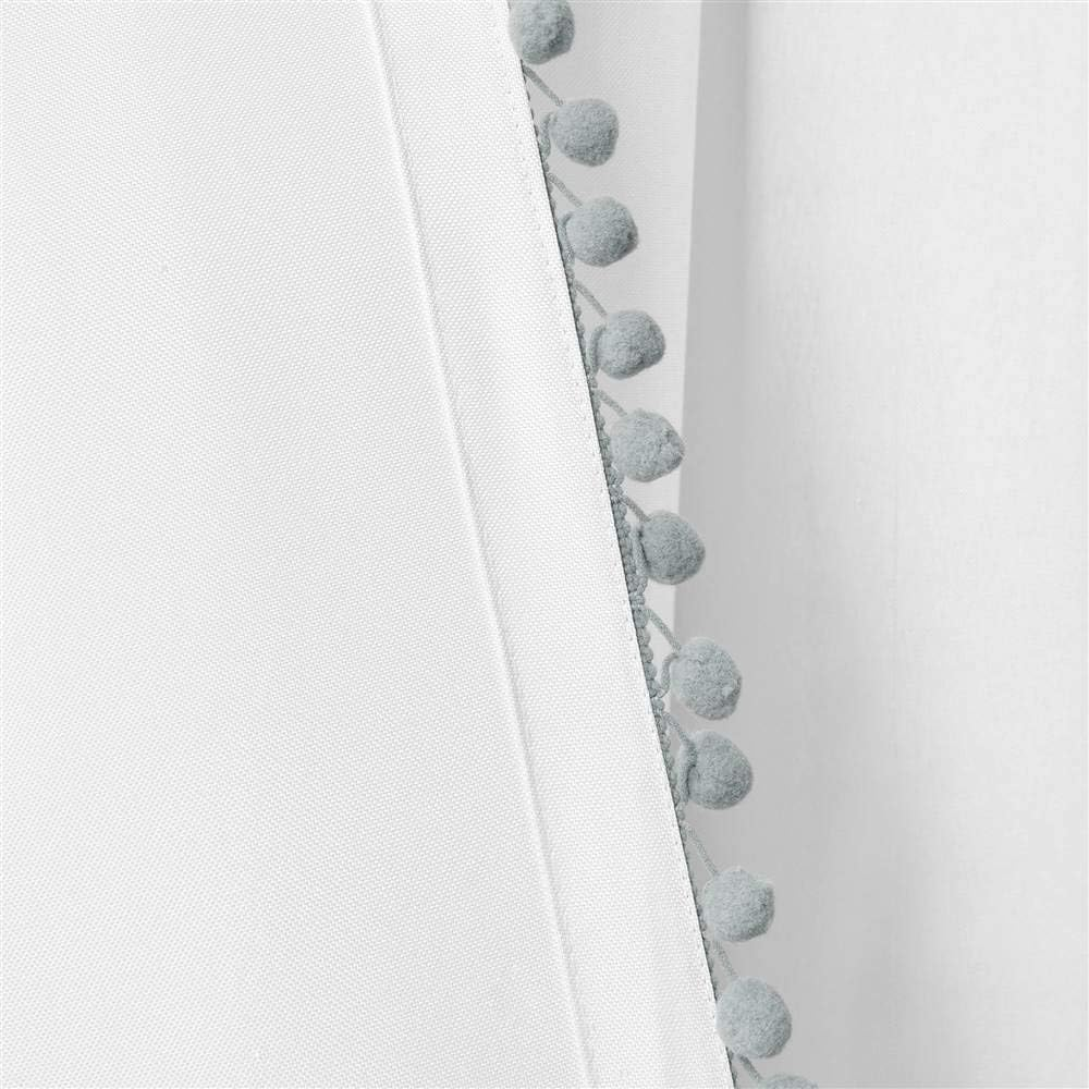Lush Decor, Gray Pom Curtain | Textured, Solid Color Shabby Chic Style Window Panel for Living, Dining Room, Bedroom (Single), 84&rdquo; X 50 White, 84" X 50"