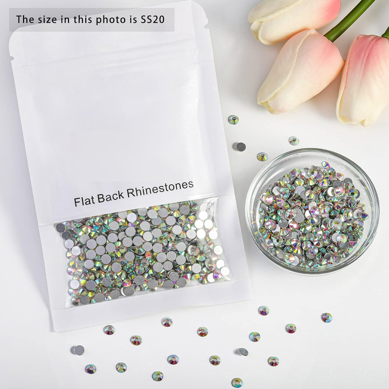 MYUER Flat Back Crystal Rhinestones, round Gems for Nail Art and Craft, Crystal AB (Crystal Ab-Ss20/1440Pcs)