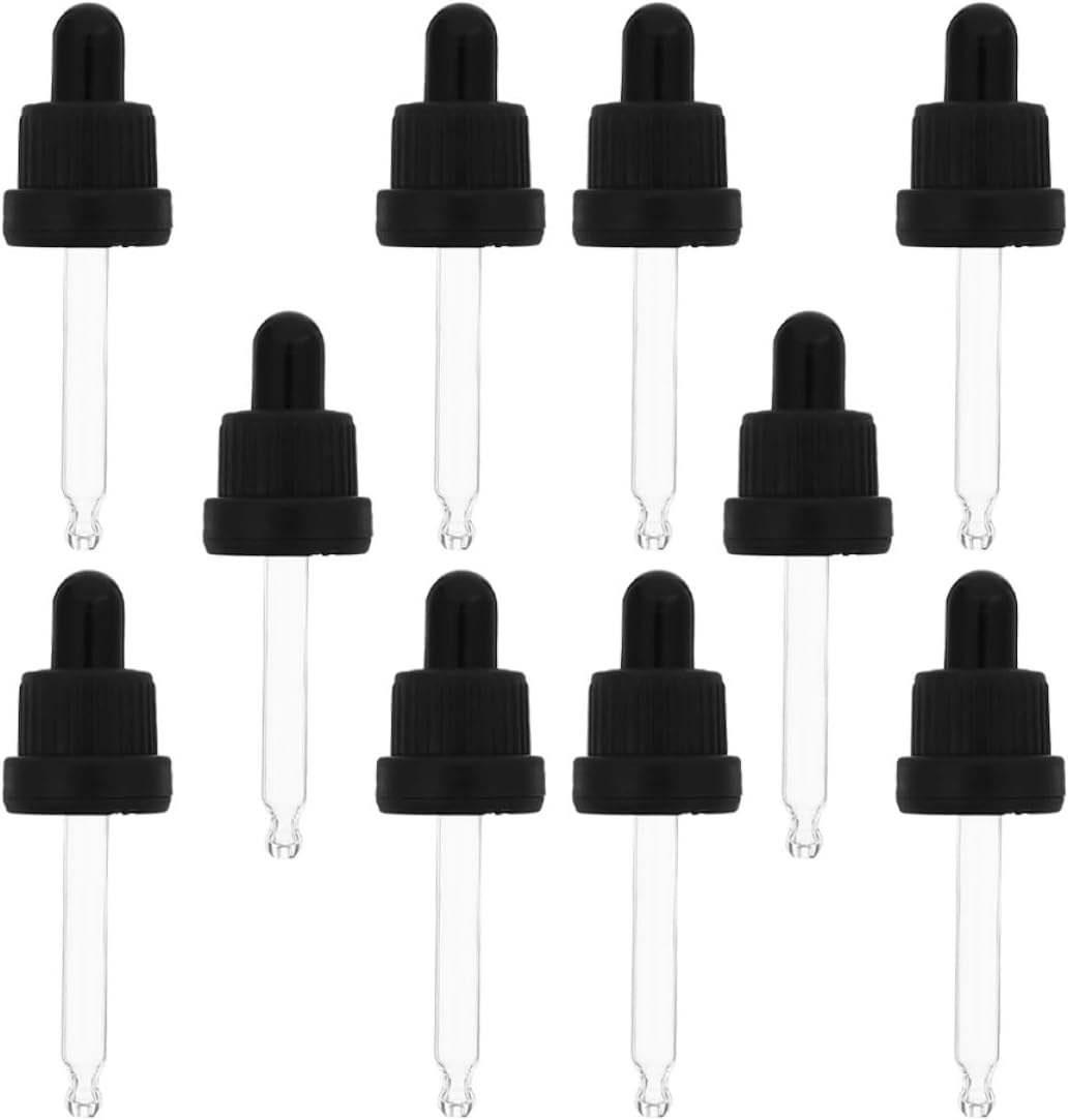 OFFIGAM 10 Sets Essential Oil Bottle Droppers with Safe Black Plastic Caps and Black Silicone Tops, Compatible with 15Ml 64Mm Glass Bottles, Oil Dropper Accessories for Beauty and Personal