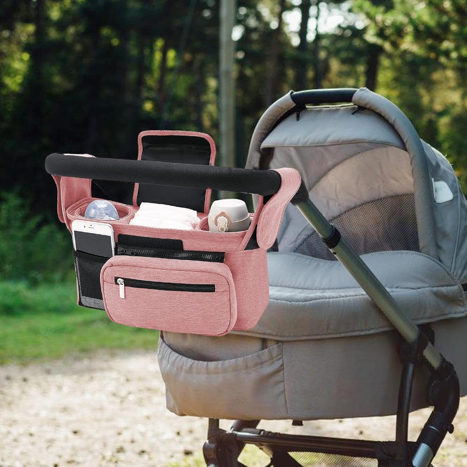 Stroller Bag Organizer | Water-Resistant Stroller Bag Attachment Baby Stroller Bag,Stroller Accessory Bag Stroller Pouch with Multiple Pockets for Bottles Diapers Wipes