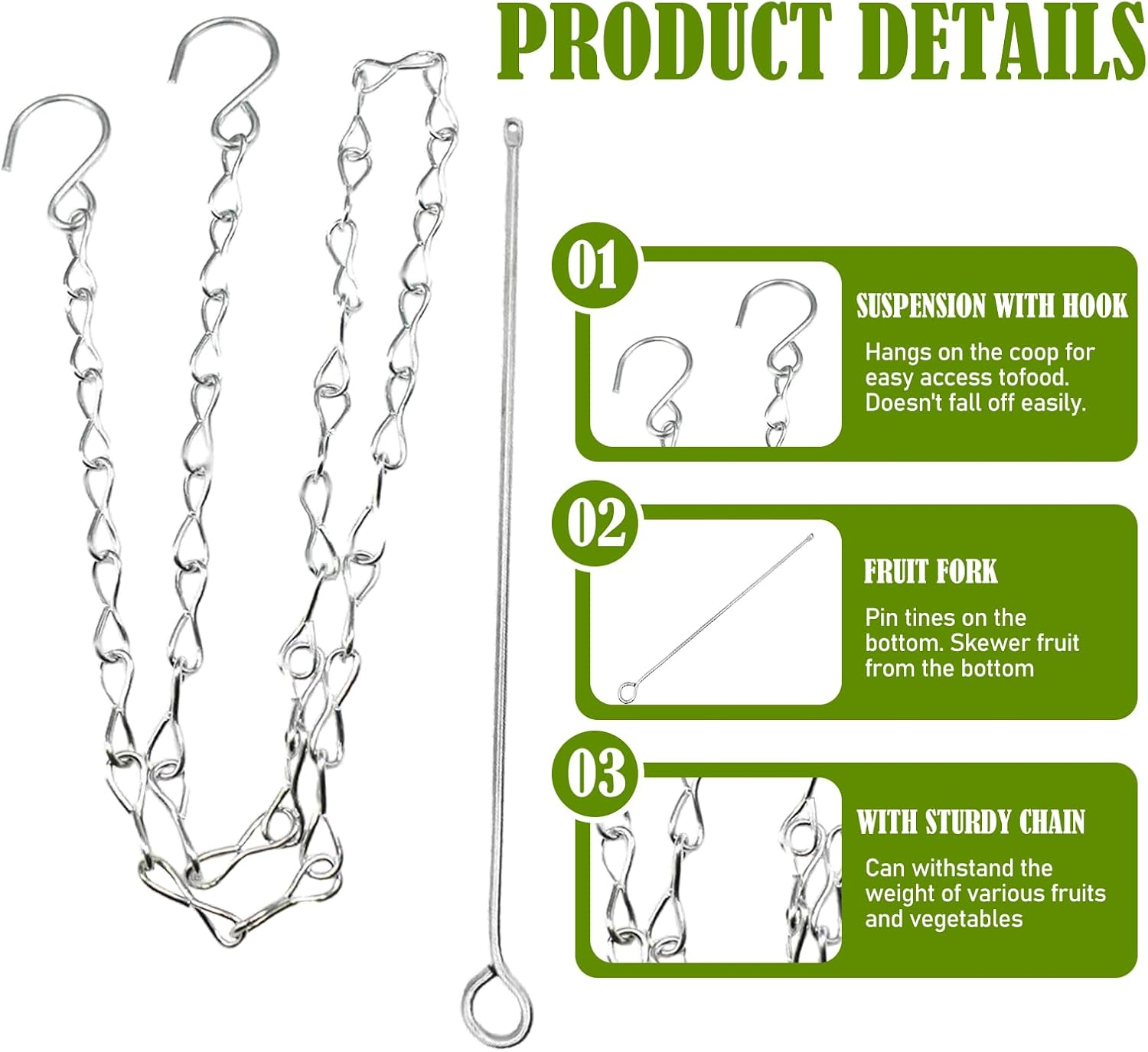 Pack of 2 Chicken Feeder for Hanging, Chicken Accessories, Toy, Fruit Fork Made of Stainless Steel for Chicken with Hook, Automatic Feeder for Chicken Vegetable Skewer, Bird Vegetable Skewer image number 5