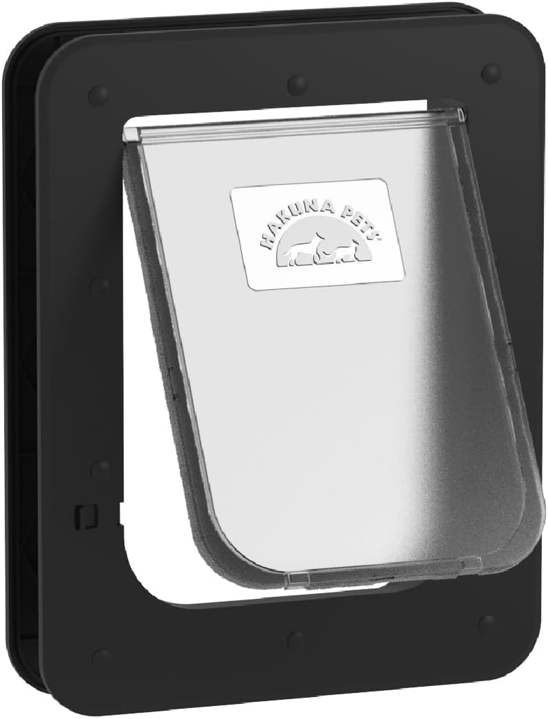 Hakuna Pets Super Tough Pet, Cat and Dog Door with 2-Way Locking Panel for Screens, Doors, Walls and Glass up to 2.17" Thick, Small, Black