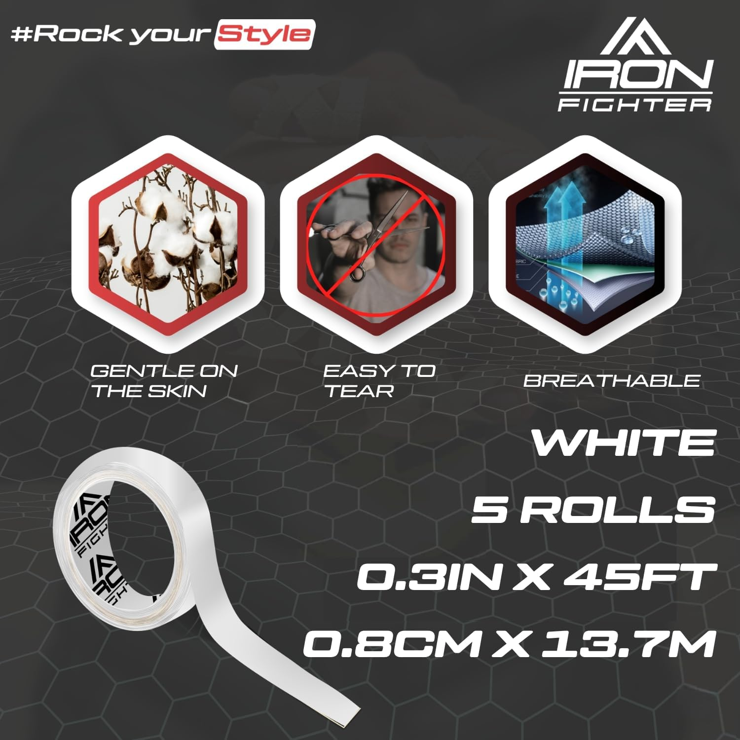 5X Rolls of Athletic Finger Tape Sports 0,8CM/0.3IN X 13,7M/45FT - BJJ Brazilian Jiu Jitsu - Rock Tape for Climbing - Crossfit - Judo - Volleyball - White Sports Tapes Strapping image number 2