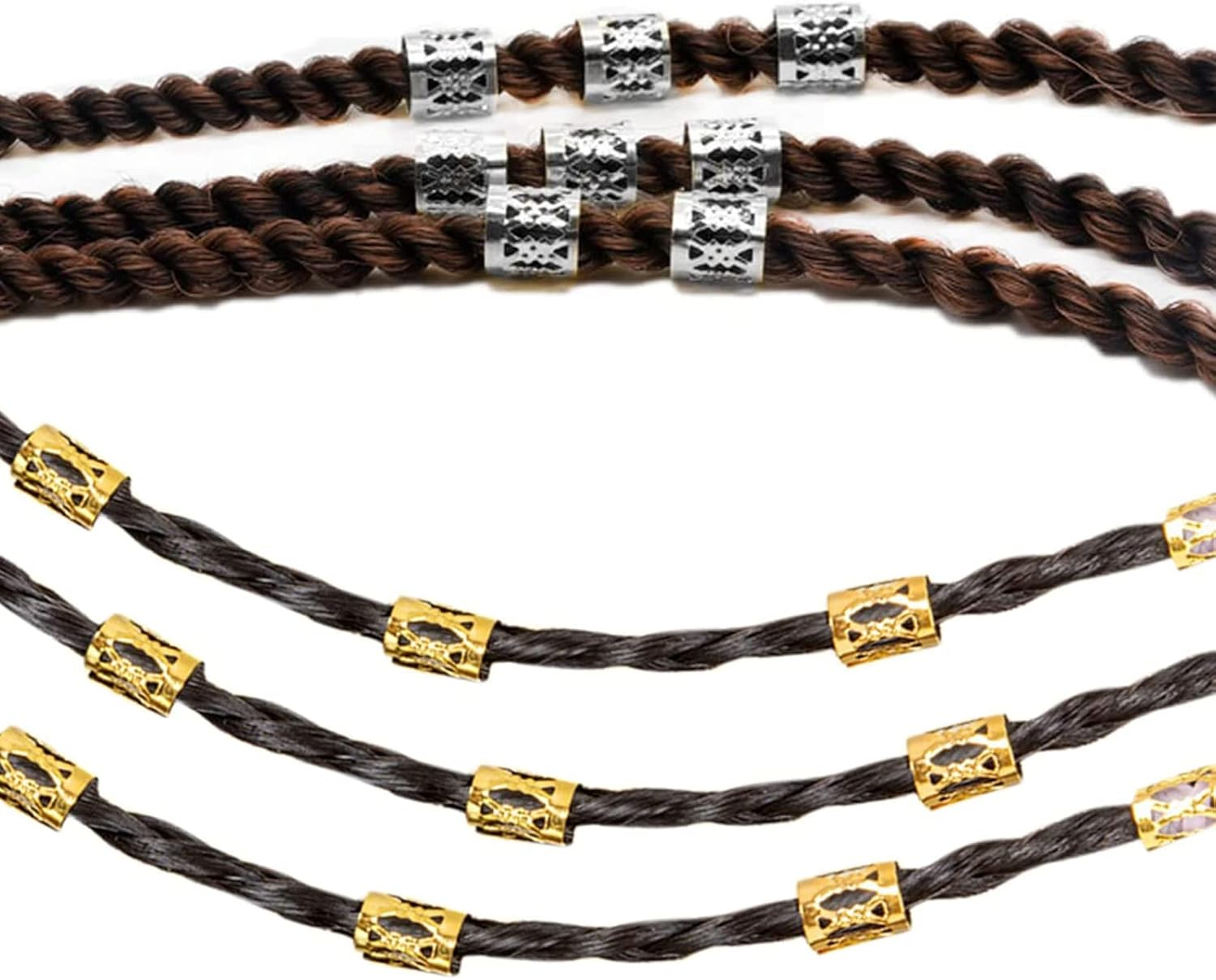 Pack of 60 Aluminium Adjustable Metal Cuffs Dreadlocks and Bead Braids Hair Accessories, Gold, Silver image number 5