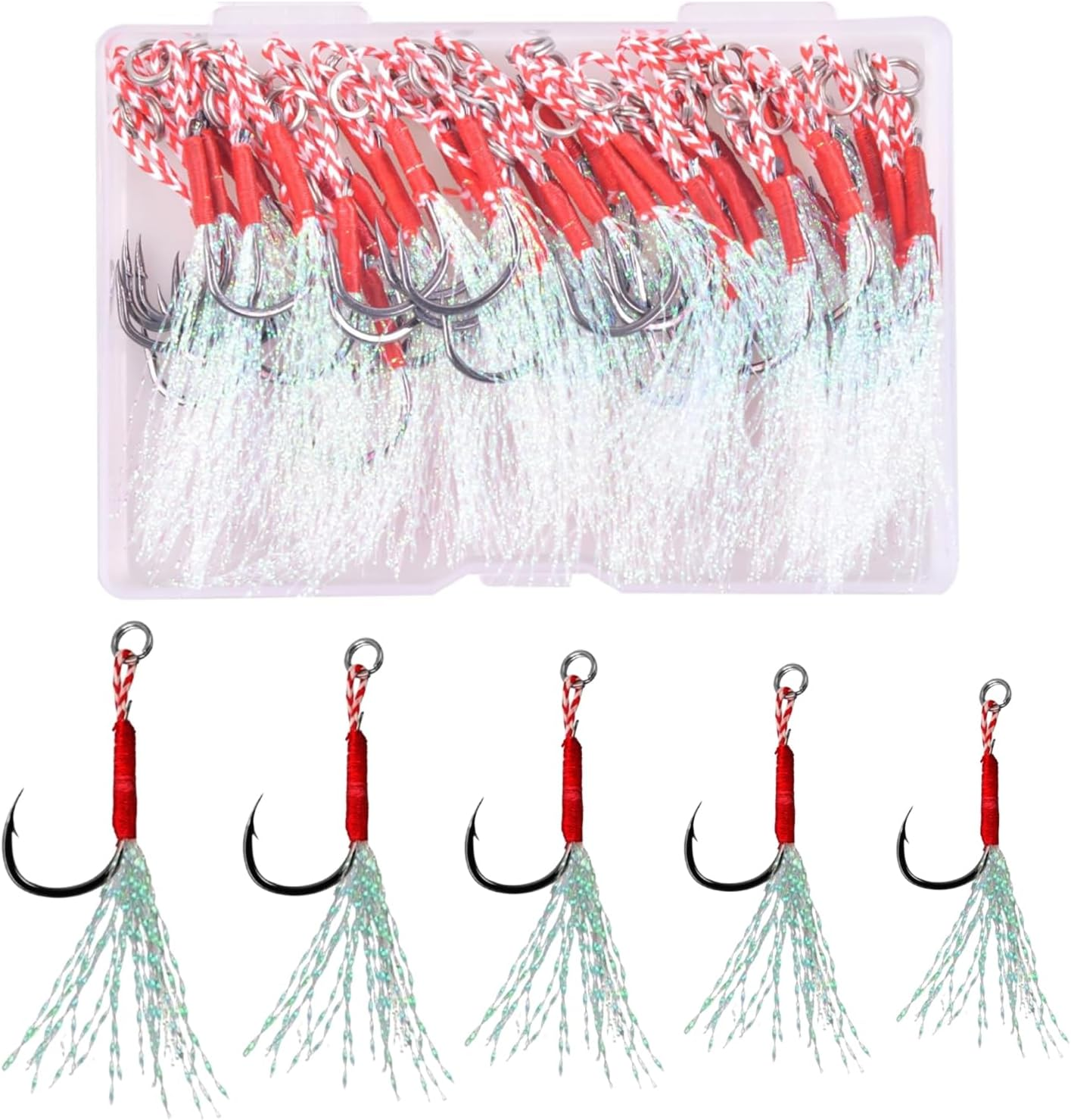 EWEIS 50 Pcs Alloy Reinforced Ddouble Fishing Hooks Kit for Slow Fast Jigs Jigging Lure Hooks,Strong Butterfly Fishing Jigs Hooks for Fishing Lures with Carbon Steel Barb Hook