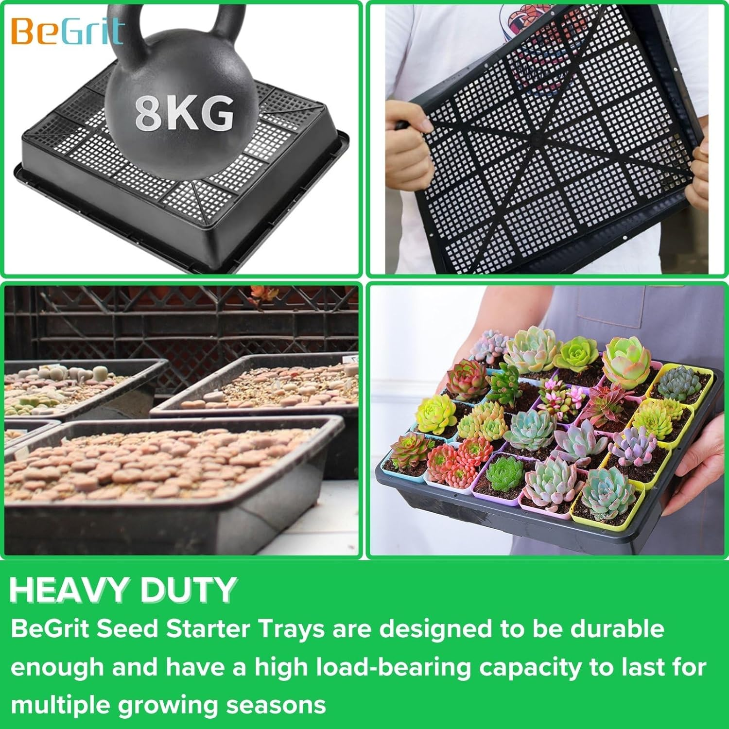 Begrit Seed Starter Trays 5-Pack 15X12 Inch Mesh Bottom Tray Plastic Plant Trays Garden Seedling Starter Kit for Plants,Microgreens,Soil Blocks,Wheatgrass,Hydroponic and Fodder Systems image number 2