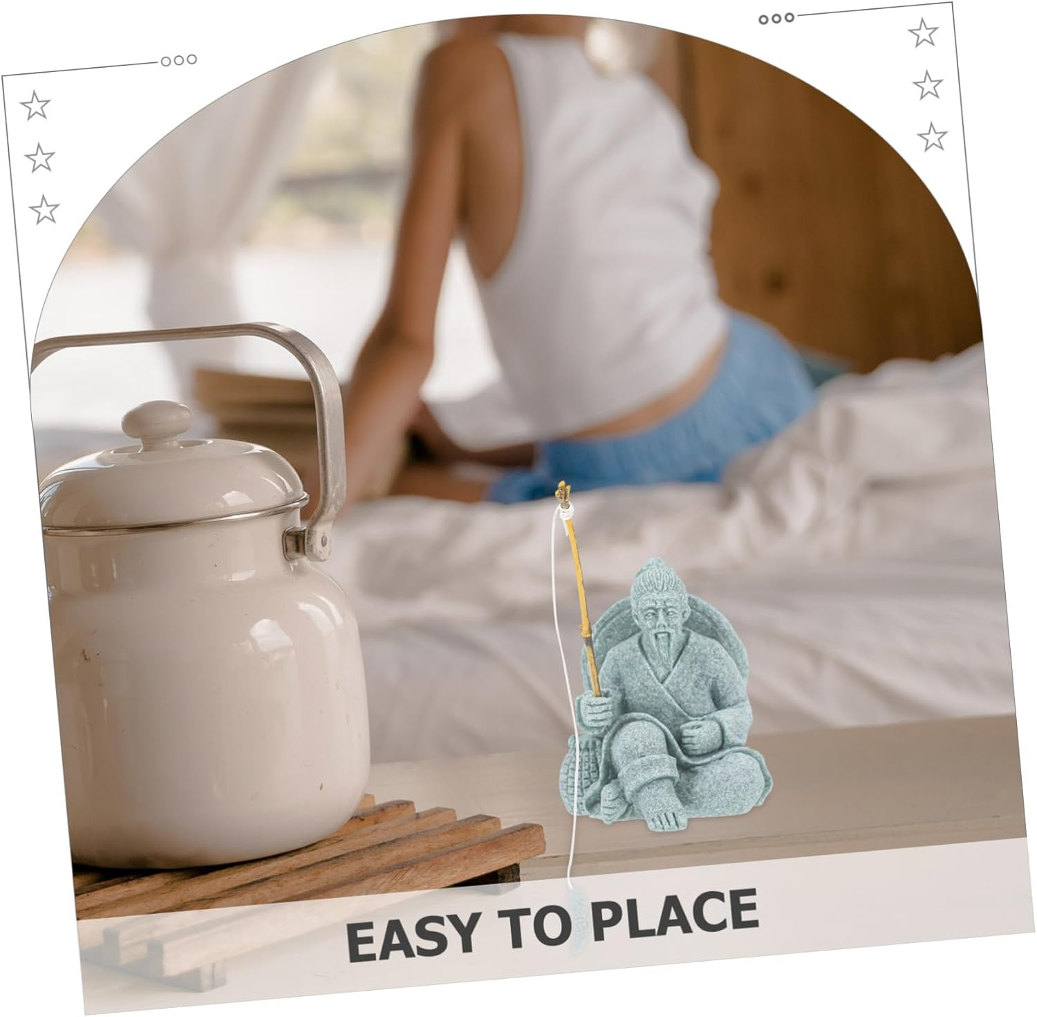 DECOMELODY Miniature Fisherman Statue for Fish Tank Decor Elegant Sandstone Ornament for Gardens Aquariums and Relaxing Spaces Charming Tea Pet Figurine