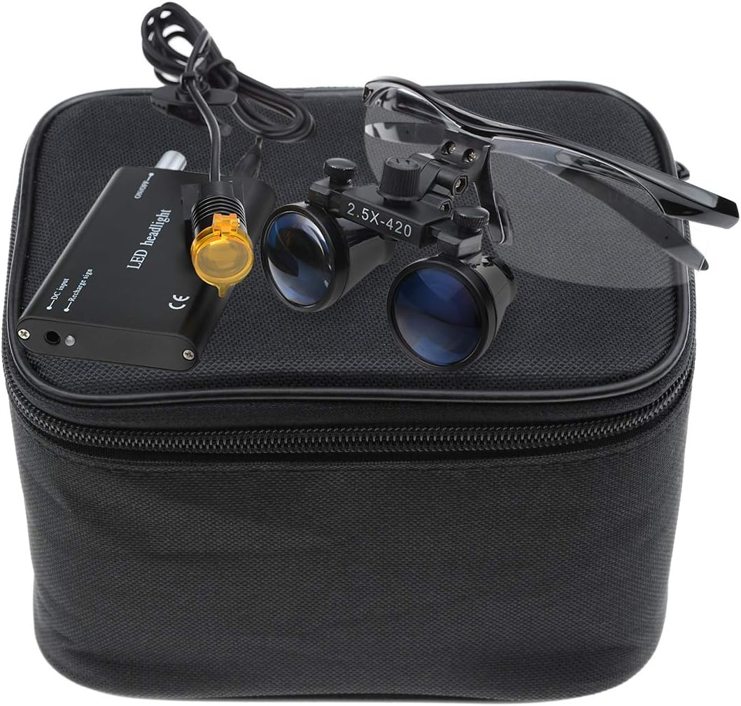 Tankredrug 3W Black LED Headlight Lamp Yellow Filter Clip on 2.5X Binocular Loupes 420Mm Optical Glasses with Cloth Bag image number 4