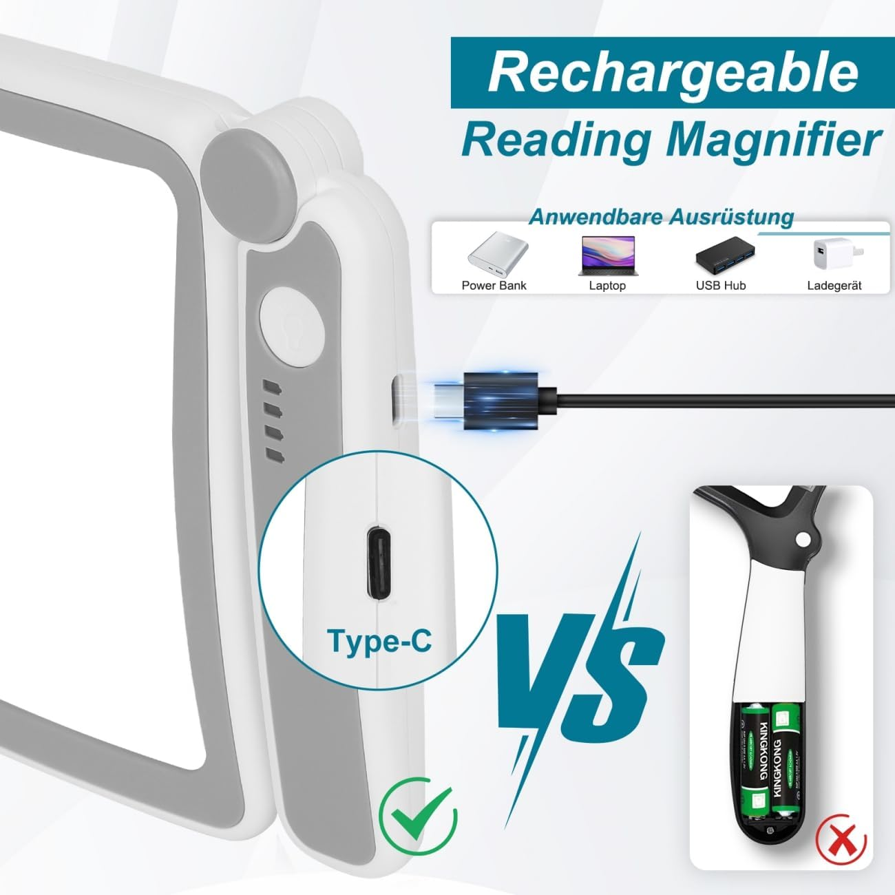 Rechargeable Magnifying Glass with Light for Reading, 5X Large Page Magnifier with LED Lighted for Seniors Low Vision, Folding Handheld Lightweight Rectangle Magnifier for Reading Book Small Print image number 6