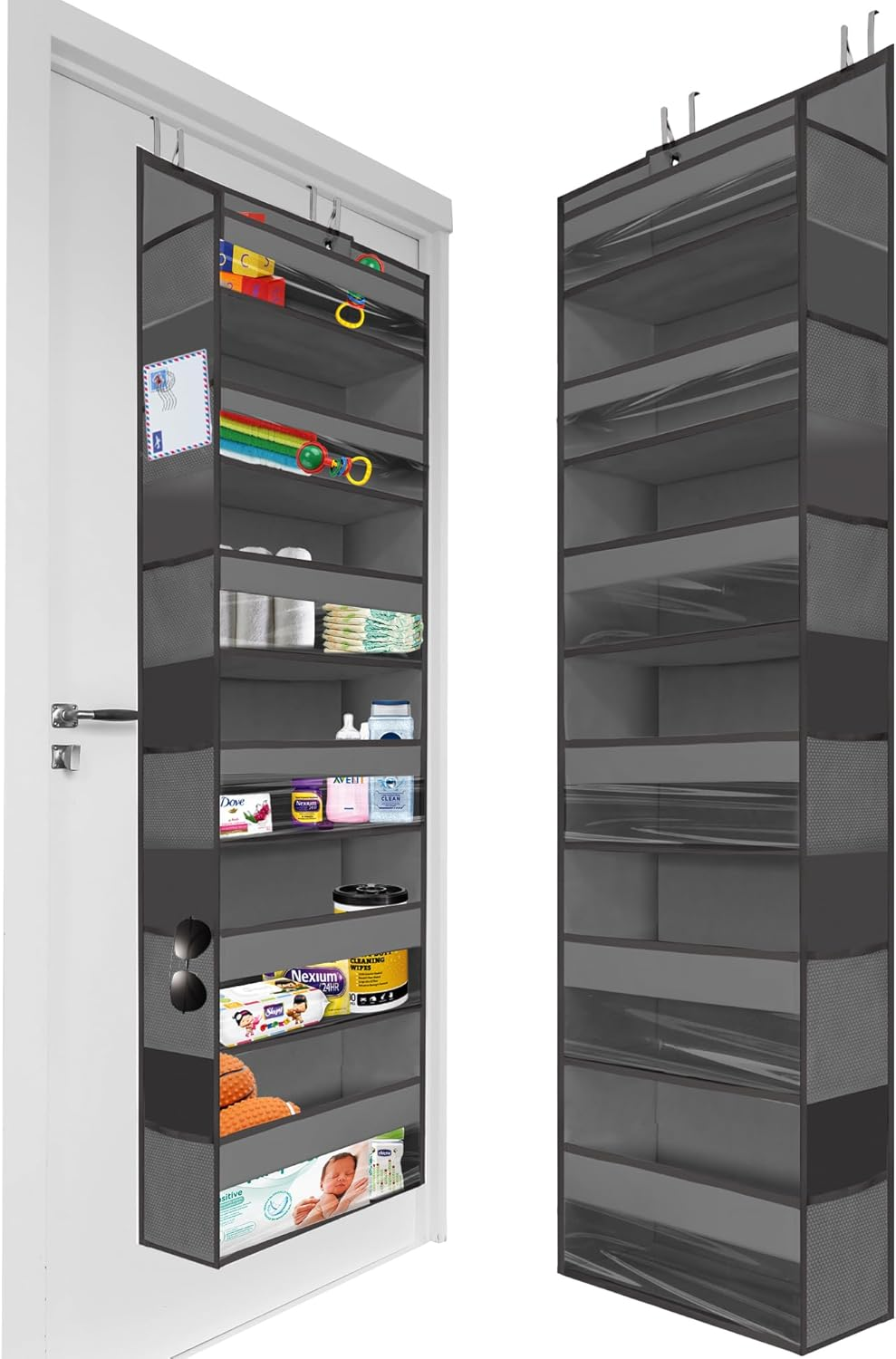 HOMELUX THEORY 1 PC Heavy Duty over the Door Organizer 55X14X6.7, 6 Large Front & 12 Side Pockets, Hanging Storage Closet Door Organizer for Bedroom, Bathroom and Baby Nursery Storage (Ivory)