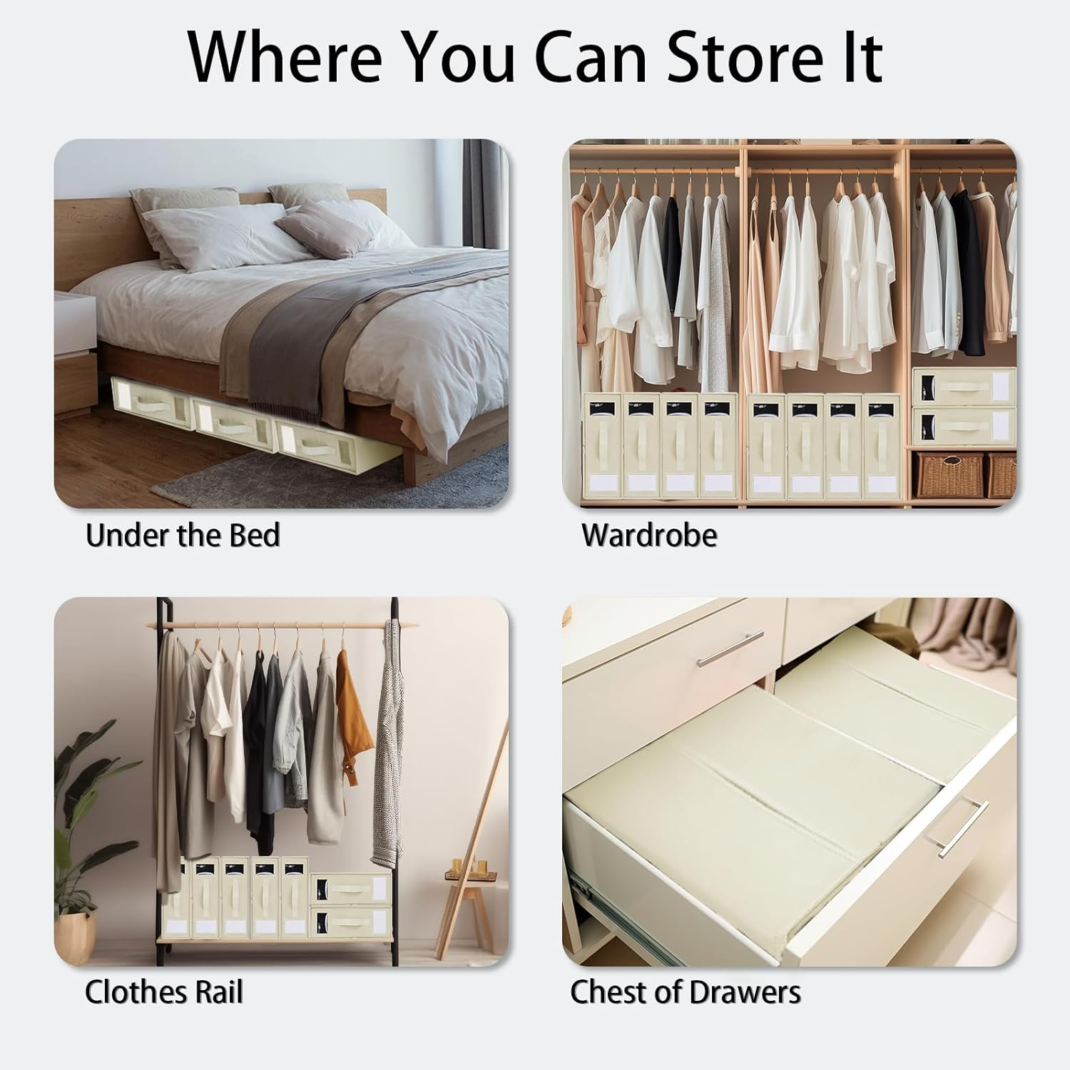 6 Pack Bed Sheet Organiser and Storage, Foldable Bedsheet Organizer for Linen Closet, Sheet Set Organiser with Window XL (Queen & King Size) Organizing Bedding Container Box, Beige image number 5