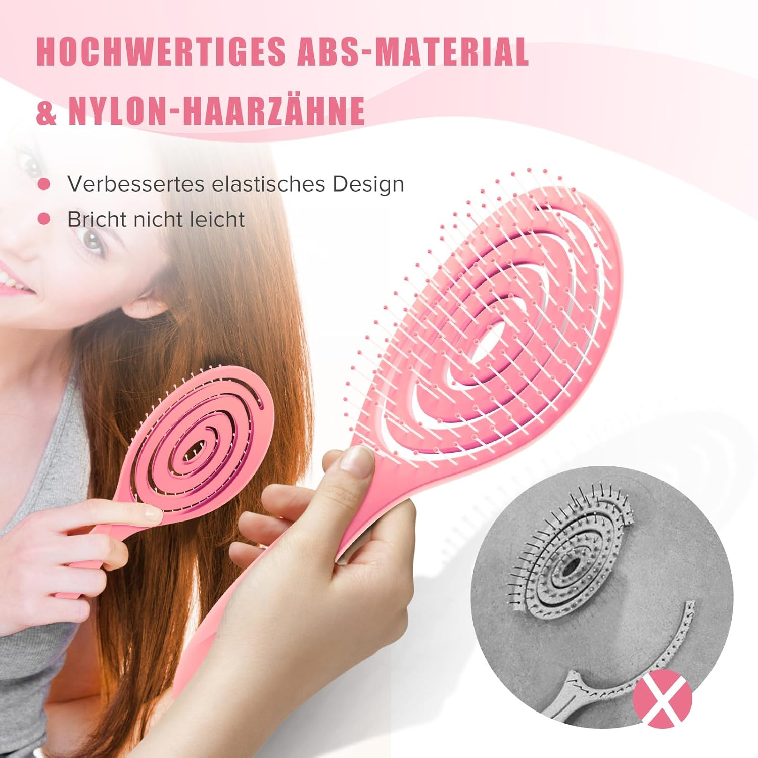 SHINLEA Hair Brush without Pulling, Scalp Massage Brush, Detangler Brush for Women, Men & Children, Detangling Brush Also for Curls and Long Hair (Pink) image number 4