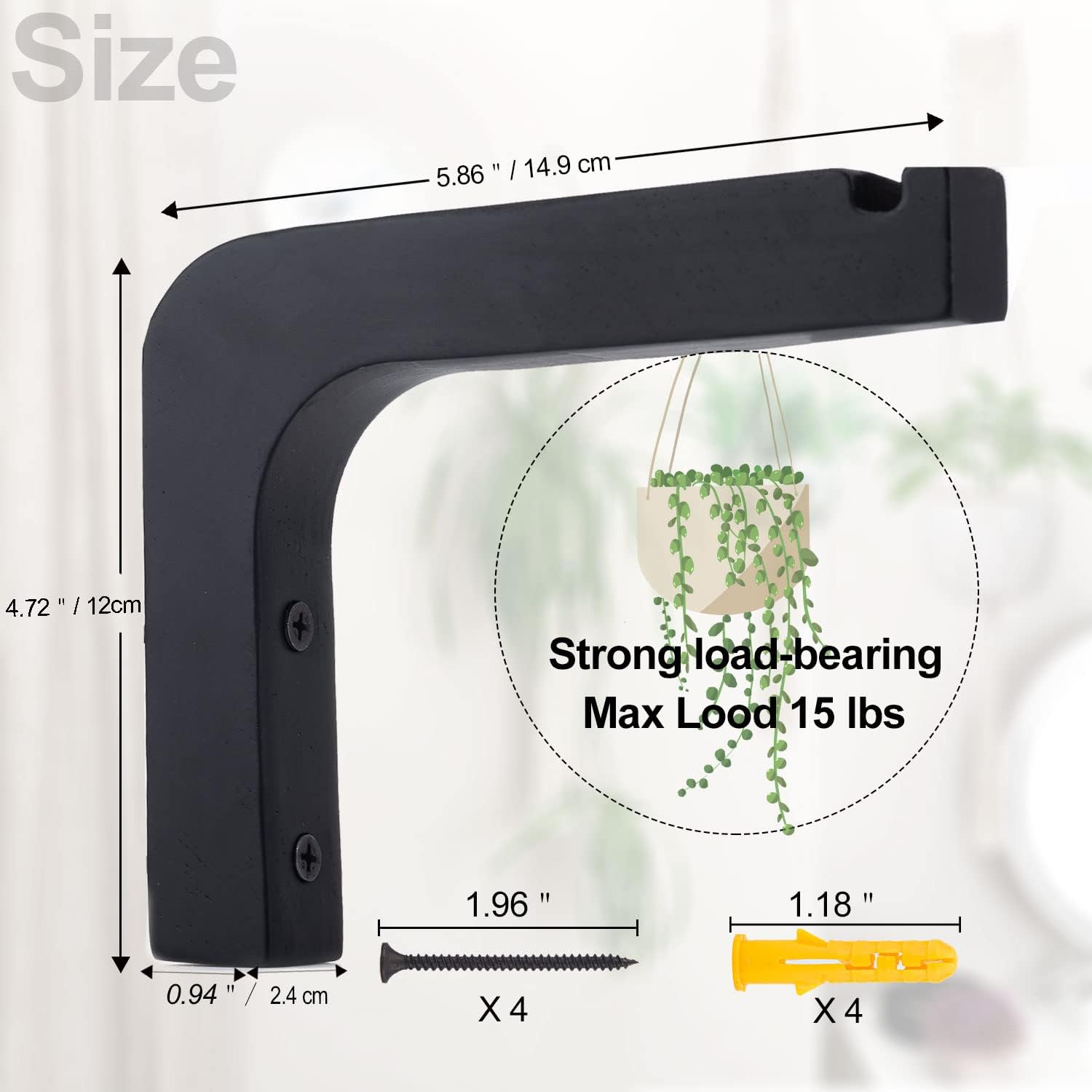 2 Pack 5.9 Inch Wooden Wall Hooks for Hanging Plants,Lanterns,Flower Bracket,Wind Chimes,Bird Feeders,Macrame Plant Hangers,Black - Burlywood Color image number 3