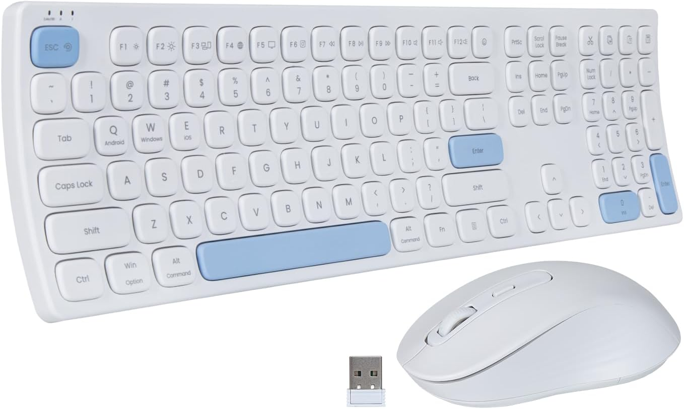 Wireless Keyboard and Mouse Combo, Curved Design,Full Size Silent Ergonomic Keyboard and Mouse, Long Battery Life, Optical Mouse, 2.4G Lag-Free Cordless Mice Keyboard for Computer, Mac, PC, Windows image number 4