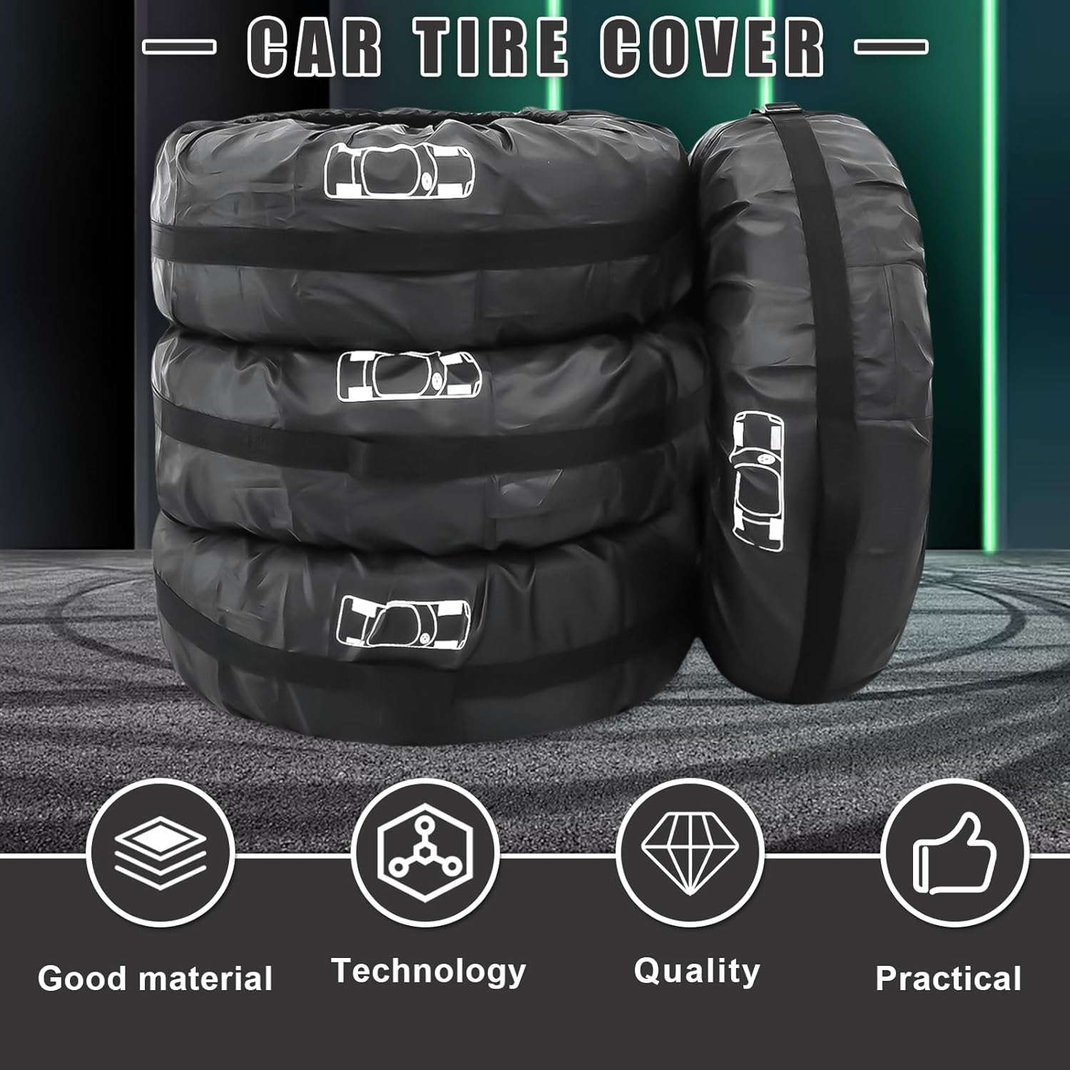Set of 4 Tyre Bags 19-23 Inch Waterproof Tyre Bag, Tyre Protective Cover, Washable Tyre Bag, Tyre Cover, Tyre Cover, Spare Wheel Cover for Clean Transport and Storage image number 4