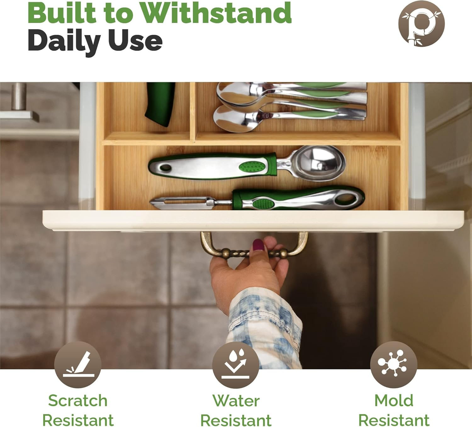 PRISTINE BAMBOO Silverware Tray Organizer&ndash; Flatware Utensil Cutlery Silverware Holder for Drawer &ndash; Small Extra-Deep Wooden Kitchen Drawer Organizer Divider for Spoons Forks Knives Cutleries (6-Slots) image number 1