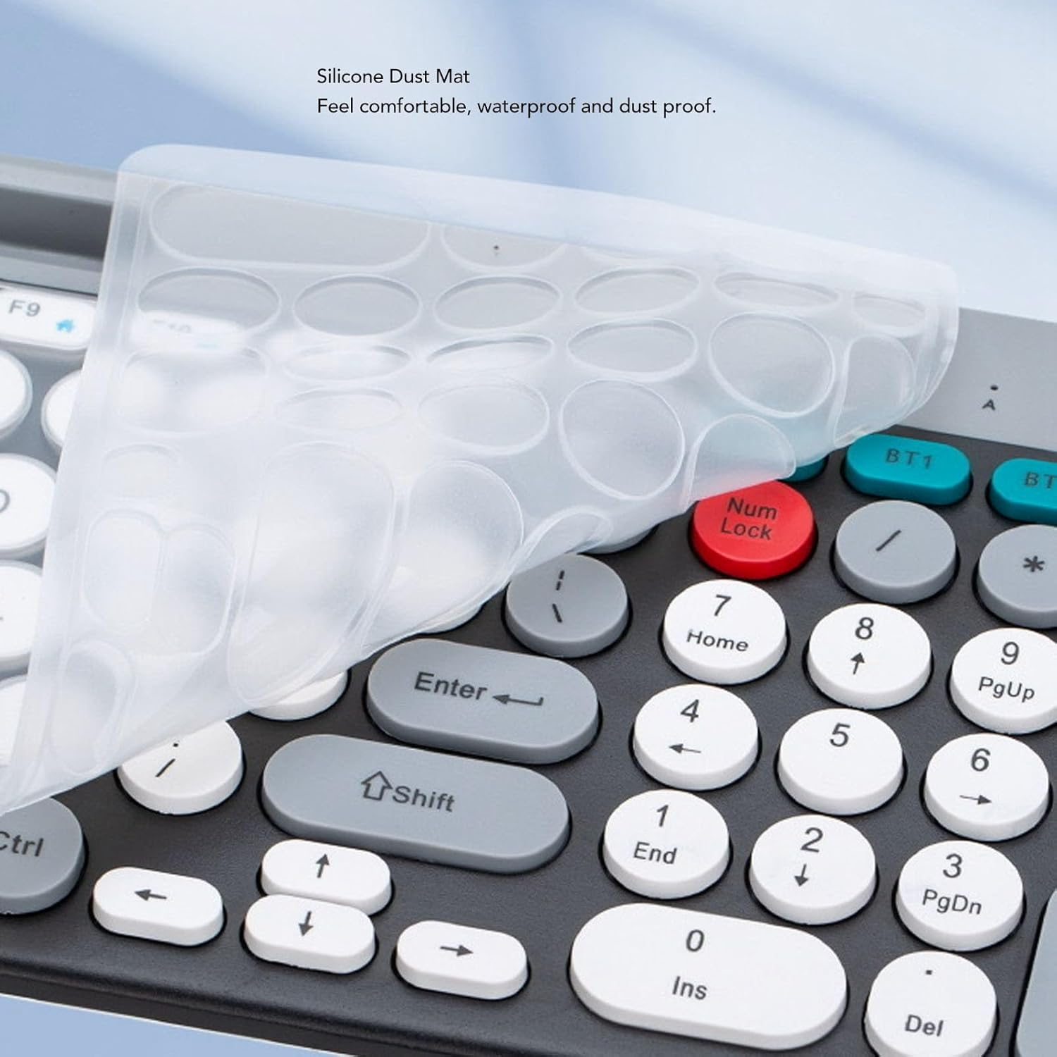 Wireless Keyboard and Mouse Combo, 2.4G Bluetooth Double Mode Retro Style Keyboard with Waterproof Silicone Dust Mat, 400Mah Ergonomic Mouse, for Computer, Laptop (Black) image number 3