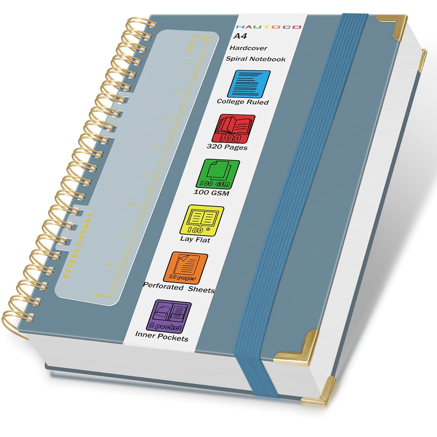 HAUTOCO Spiral Notebook Journal 8.5"X 11", College Ruled Leather Notebook with 320 Pages, 100 GSM Paper, A4 Hardcover Notebook, Lined Journaling Notebooks for Work, Office, School, Business, Airy Blue image number 1