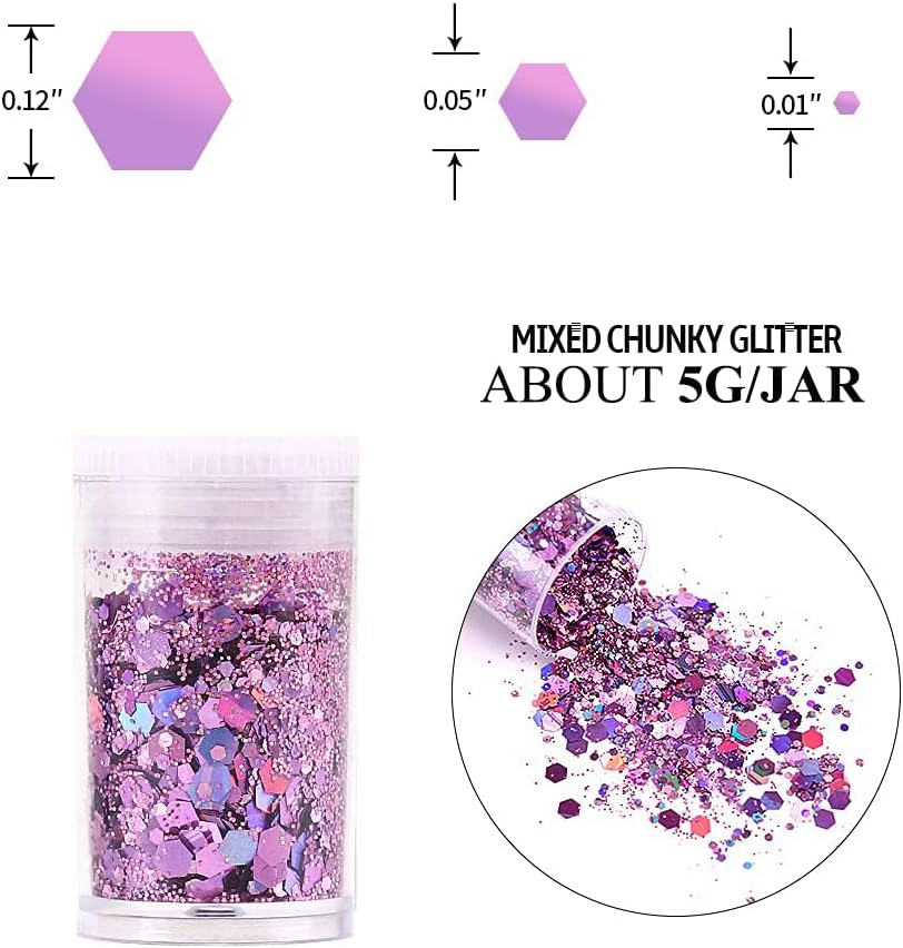 Wesileyern Chunky and Fine Glitter Mix, 36 Colors Chunky Sequins & Fine Glitter Powder Mix, Cosmetic Makeup Flakes for Face Body Eye Nail Art Resin Epoxy image number 6