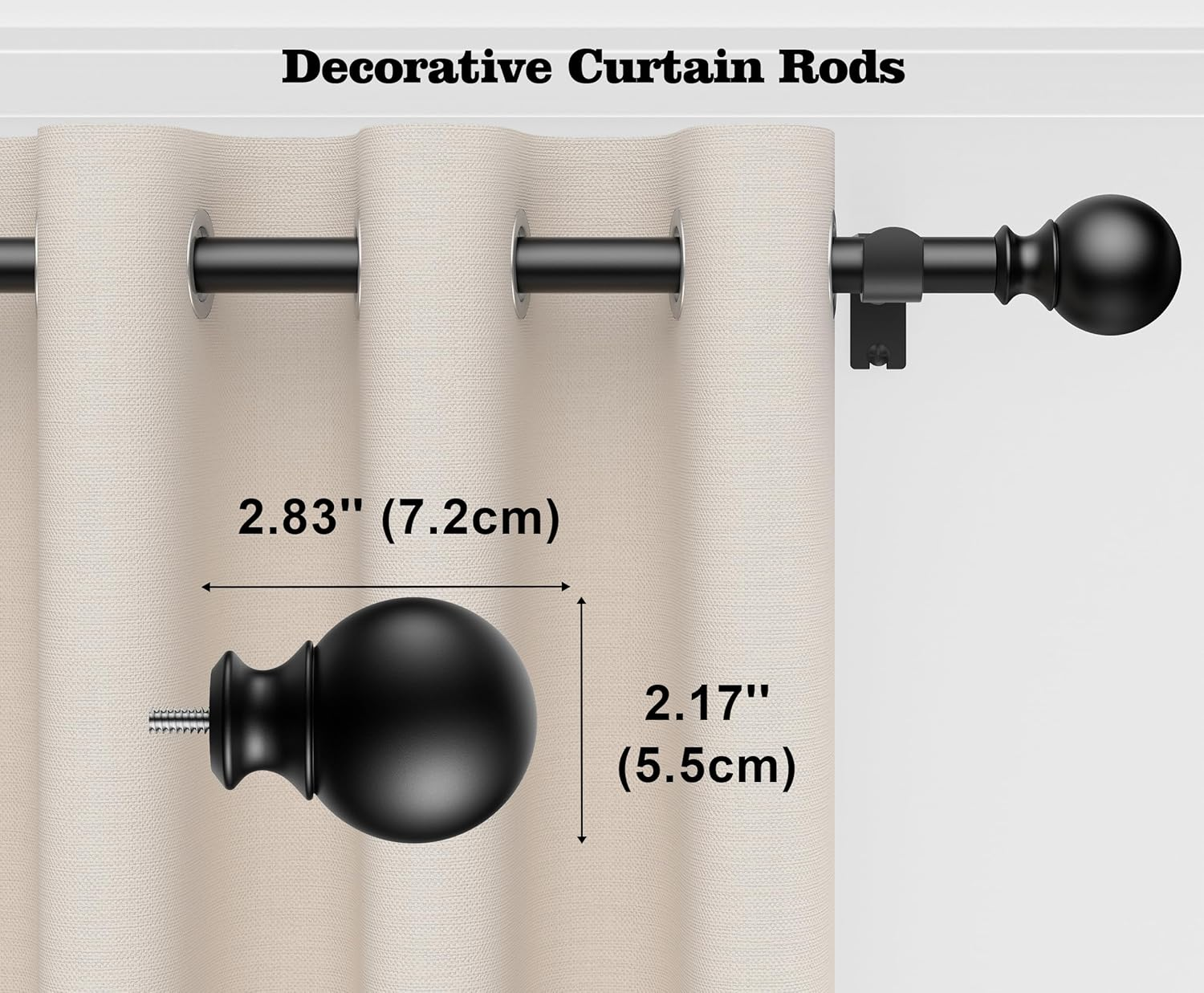 Curtain Rods 300 Cm for Window 279 Cm, Adjustable Length Heavy Duty Diameter 2.2 Cm, Ball Finials Black image number 1