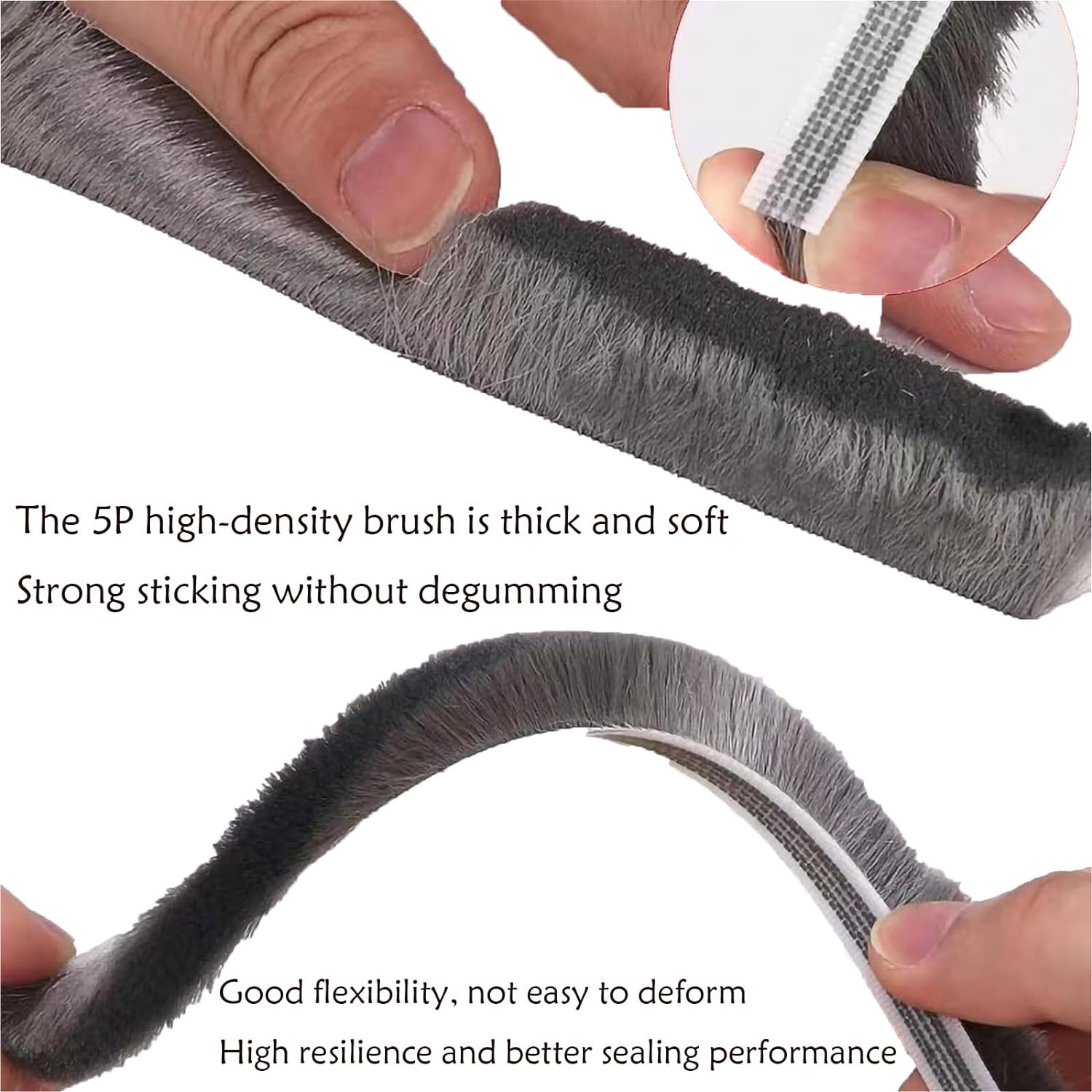 Pacify 2 Rolls 65.6 Ft Weather Stripping Door Seal Strip Self Adhesive Window Seal Strip Brush for Soundproofing Windproof Dustproof Wide 9 Mm*Thick 5 Mm image number 4