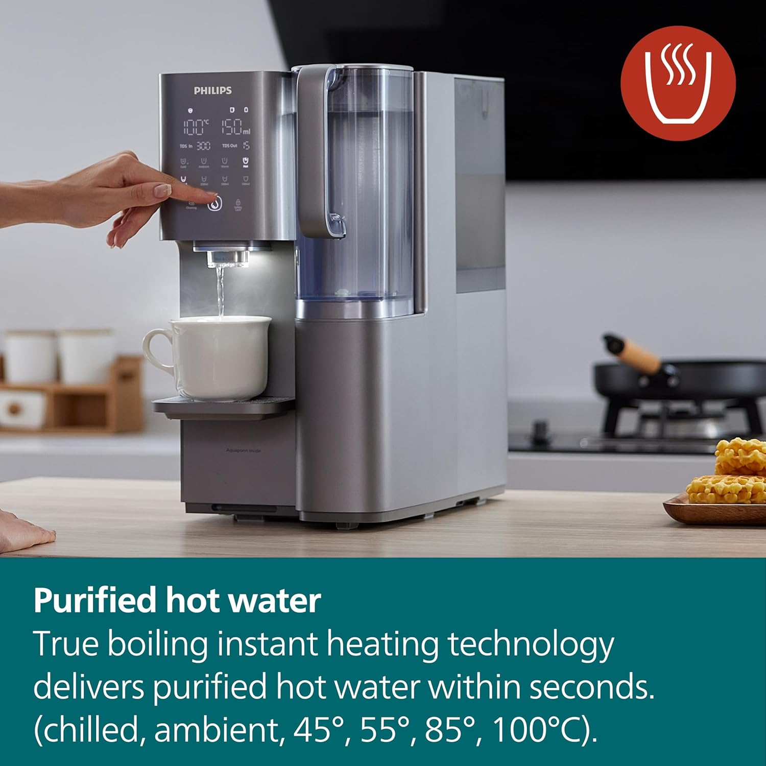 Philips Aquaporin Mineral Water Filter Station W/Ro Purification Instant Hot & Cold Water Dispenser Machine Alkaline Remineralisation UV-C LED 6L Tank Compatible with Reverse Osmosis Filter Cartridge image number 4