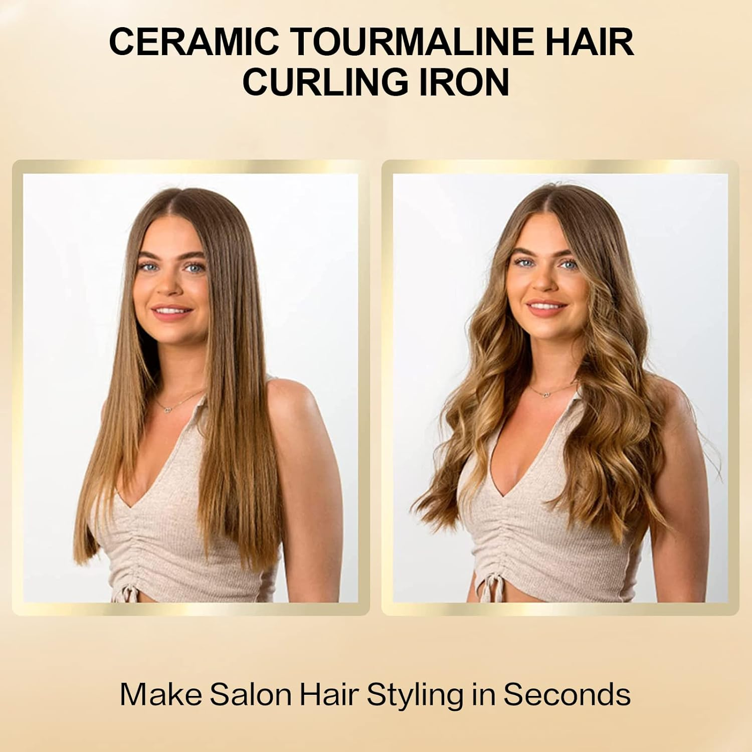 DAN Technology 1 1/4 Inch Tourmaline Ceramic Hair Curling Iron/Wand with LCD Screen, Suitable for Hair DIY, Hairdressing Beauty School, Hair Salon, Fast Heating, 60 Min Auto off (Gold Black) image number 1