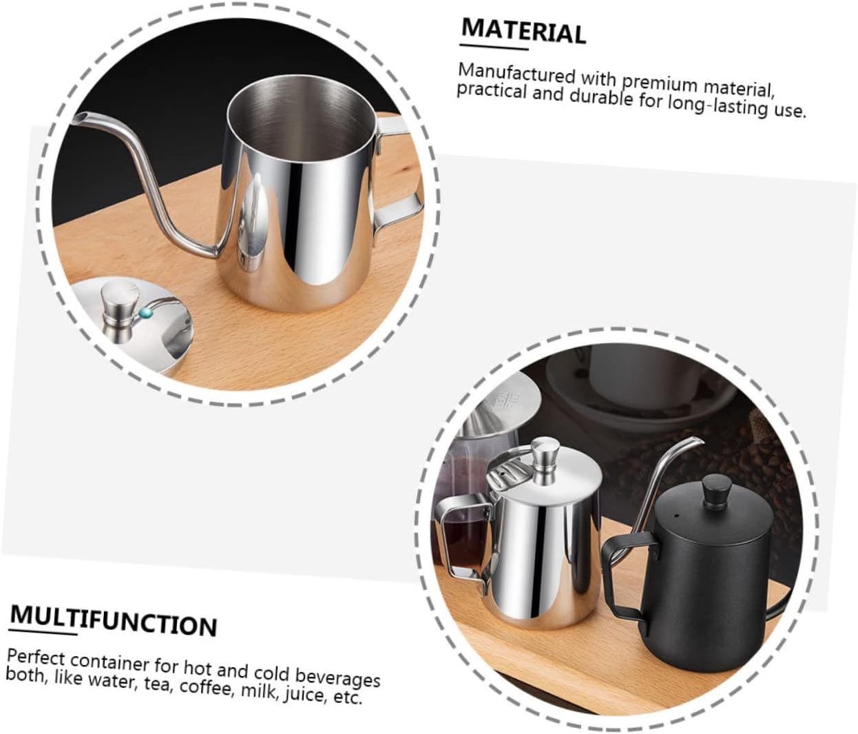 Uonlytech Stainless Steel Coffee Pot Mini Drip Pot Lid for Home Office Use Fine Mouth Design Espresso Holder image number 5