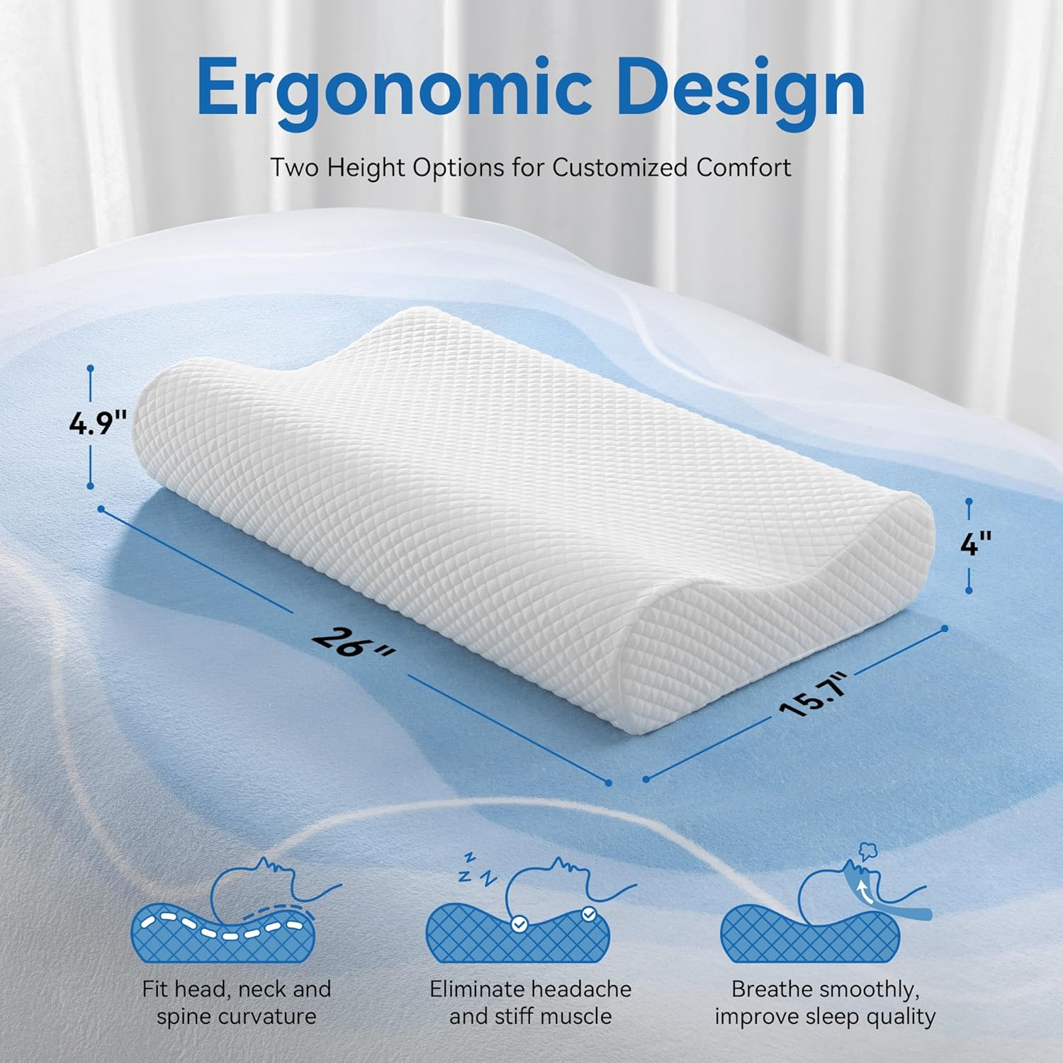 AM AEROMAX Queen Size Firm Contour Memory Foam Pillow, Cervical Pillow for Neck Pain Relief, Neck Orthopedic Sleeping Pillows for Side, Back and Stomach Sleepers. image number 2