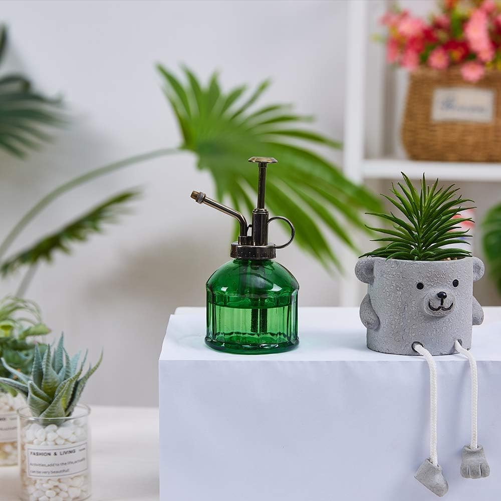 Glass Plant Mister Spray Bottle, 6.5" Tall Vintage Plant Spritzer Watering Can, Succulent Watering Bottle with Top Pump, Small Plant Sprayer Mister for Indoor Outdoor House Plant - Dark Green image number 4