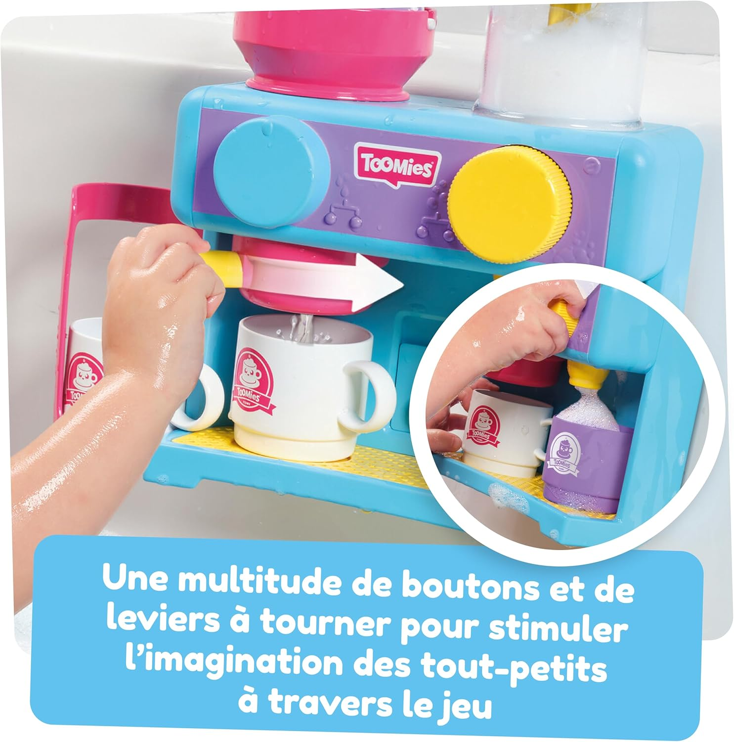 Toomies Bath Barista - Pretend Cafe Baby Bath Toys - Wall Mounted Bubble Bath Play Kitchen Toddler Toys - Kids Kitchen Set Includes 3 Cups, 1 Jug, 1 Shaker - +18 Months Boys Toys & Girls Toys image number 2