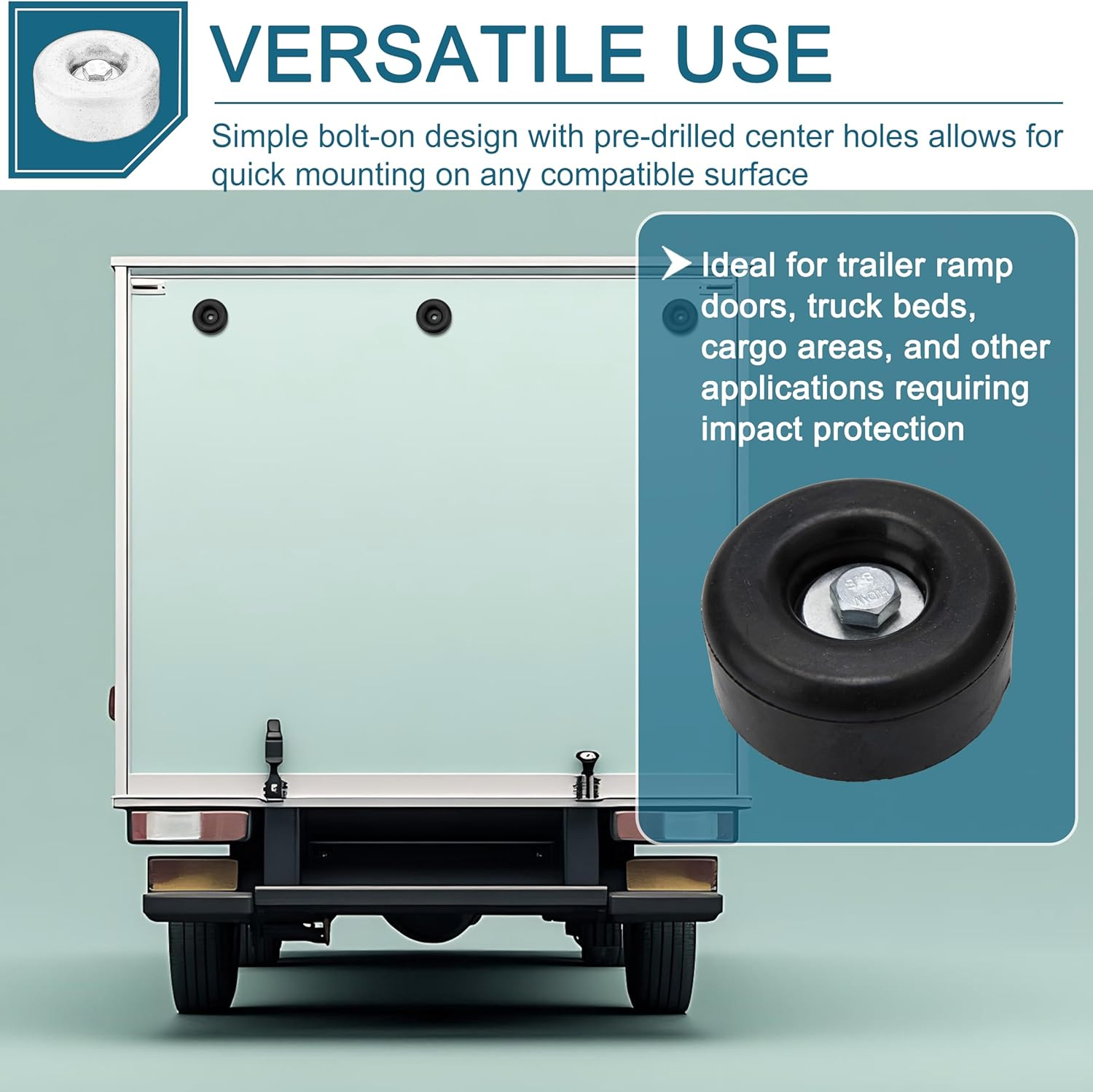 Round Rubber Trailer Bumpers, 2.5 Inches, Door Ramp Stop with Hardware, 4 Pack image number 5