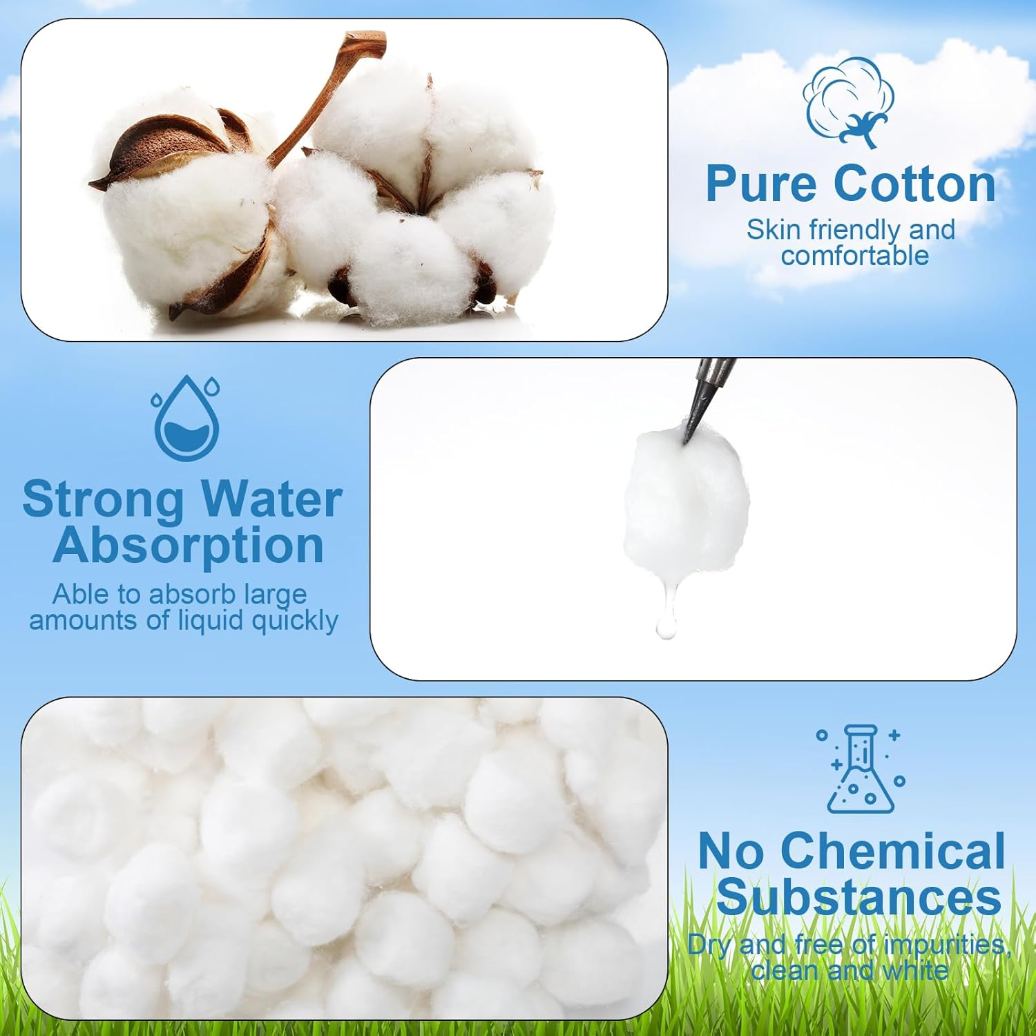 3000 Pcs Cotton Balls Bulk Medium Size Organic Pure Cotton Balls for Makeup Remover, Nail Polish Remover and More image number 2