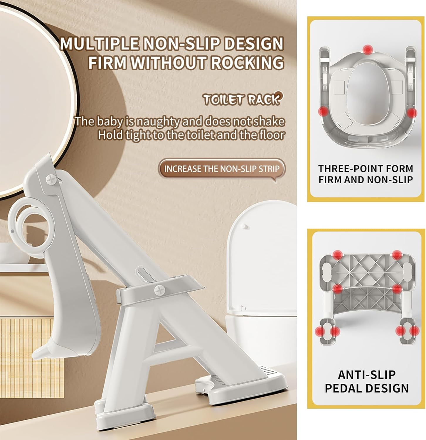 Pandaear Toilet Potty Training Seat with Step Stool Ladder, Comfortable Safe Potty Seat with Anti-Slip Pads Ladder & Bear Design for Kids Boys Toddlers -Grey image number 3