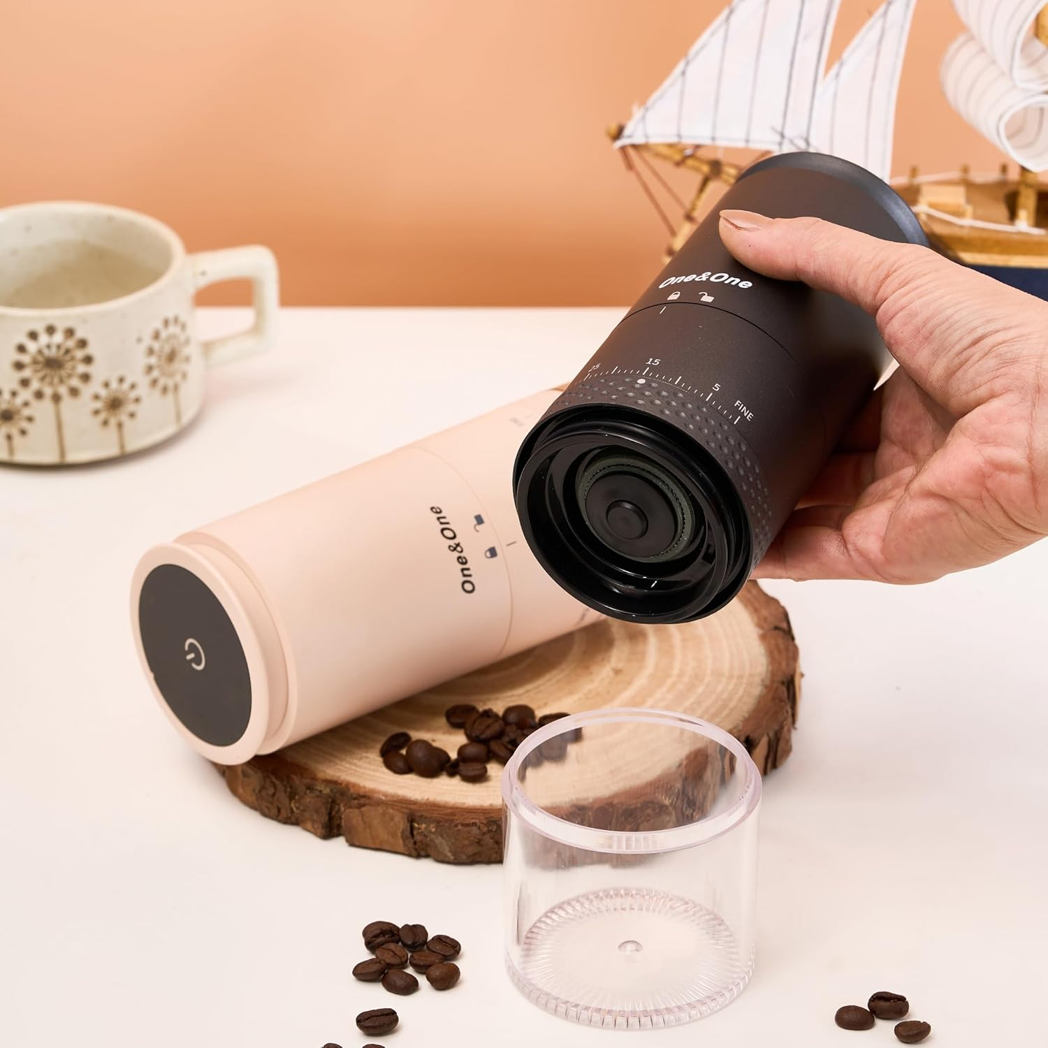 One&One Portable Electric Coffee Grinder, Cordless Coffee Bean Grinder with 38 Precise Grind Settings, Touch Screen, External Adjustment, Battery Usage Display,Usb Rechargeable. - Black-Ceramic Conical Burr image number 5