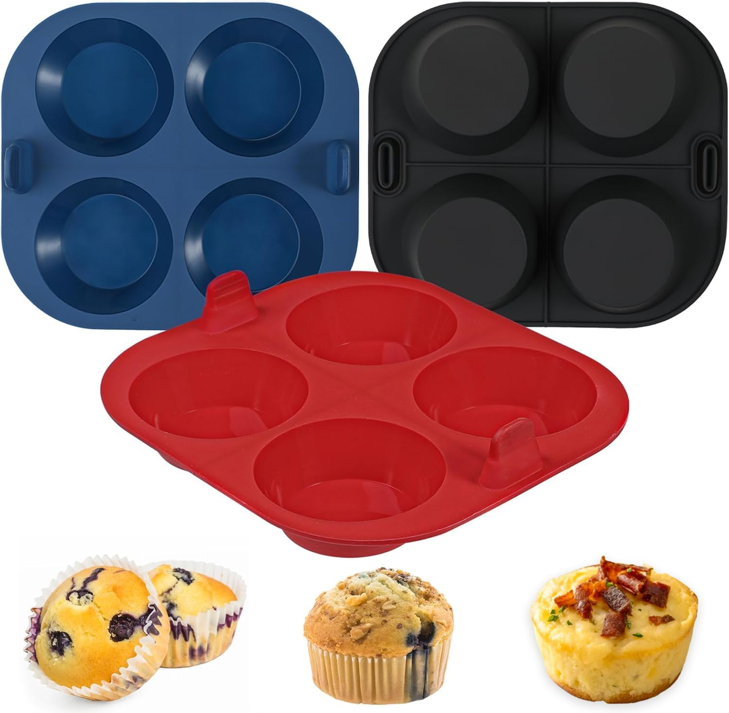 Webake 3PCS Silicone Air Fryer Muffin Pan for Baking 4 Cavity Air Fryer Cupcake Pans Non Stick Food Grade and BPA Free Muffin Tins Baking Cups image number 5