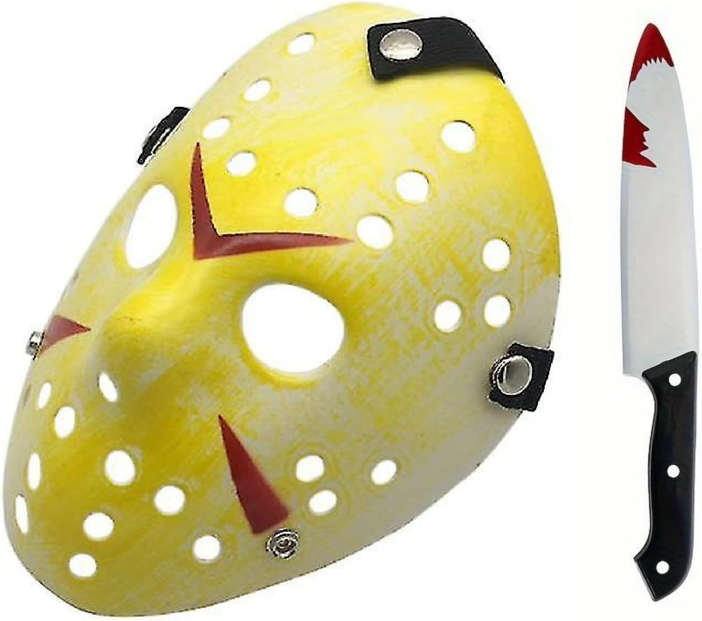 Boolavard 2Pcs Halloween Cosplay Mask Knife Set for Adult Costume Horror Yellow Decor Prop image number 1