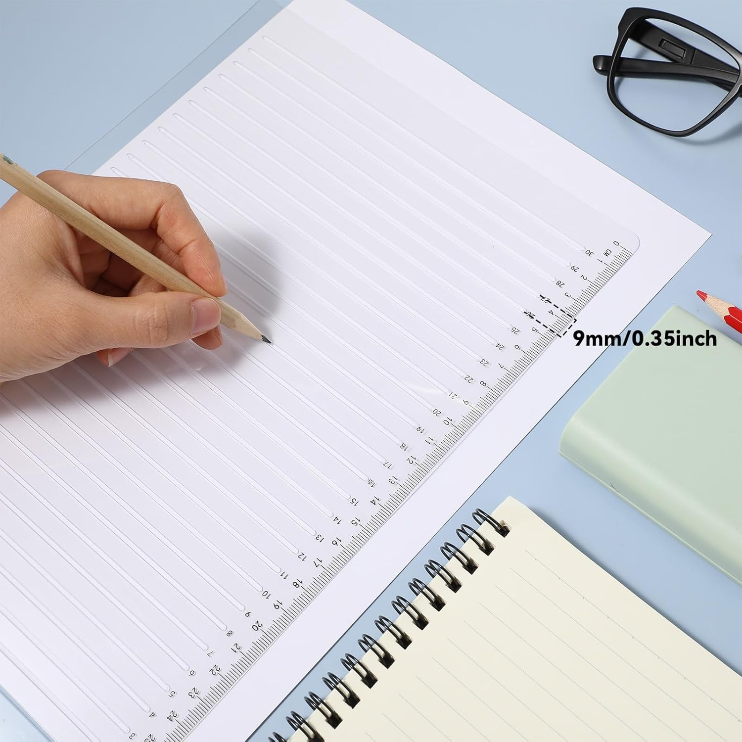 Xinjoduz Plastic Straight Line Stencil Template 11.7"&times; 8.1" Clear Line Spacing Journal Stencils Drawing Calligraphy Stencils Measuring Ruler Template Envelope Supplies for Card Paper Lettering Writing image number 4