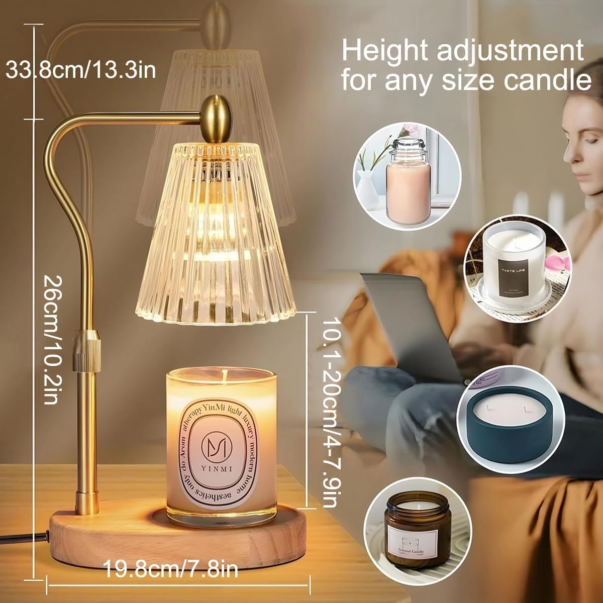 Candle Warmer Lamp - Candle Warmer Lamp with Timer and Dimmer Adjustable Height,Electric Wax Melt Warmer with 2 Bulbs for Scented Jar Candles Home Decor image number 2