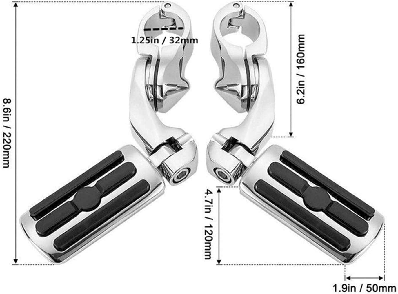 2Pcs Highway Footpegs, Motorcycle Highway Pegs for Davidson, Adjustable Comfortable Footrest with Mounting Clamps, Highway Engine Guard Bar Highway Foot Peg Pedal Mount Kit image number 3